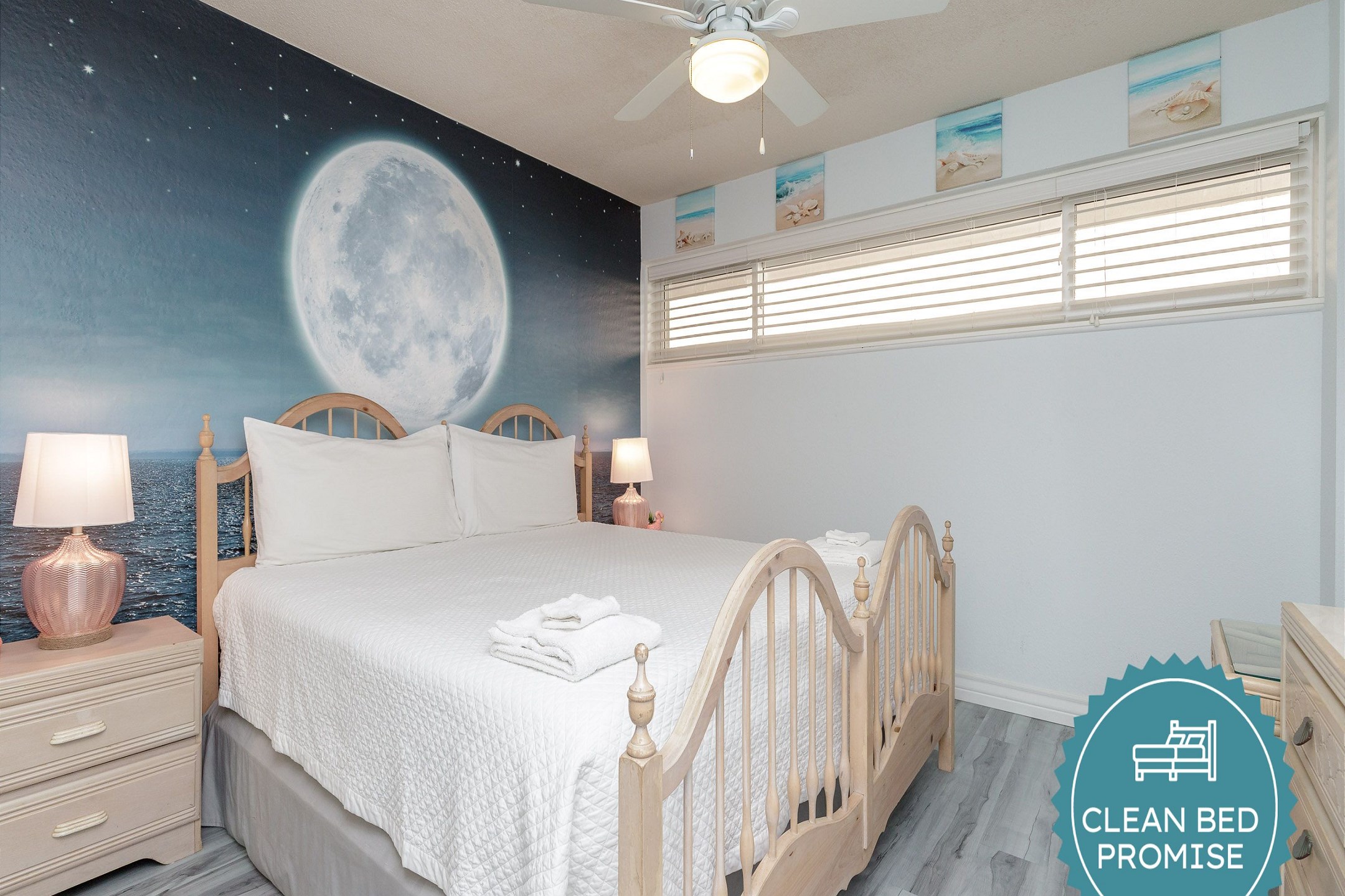Sleep better at Padre Escapes with our exclusive Clean Bed Promise, providing fresh linens, comforters, and towels washed at high temperatures exceeding CDC recommendations, setting us apart for a truly restful vacation 