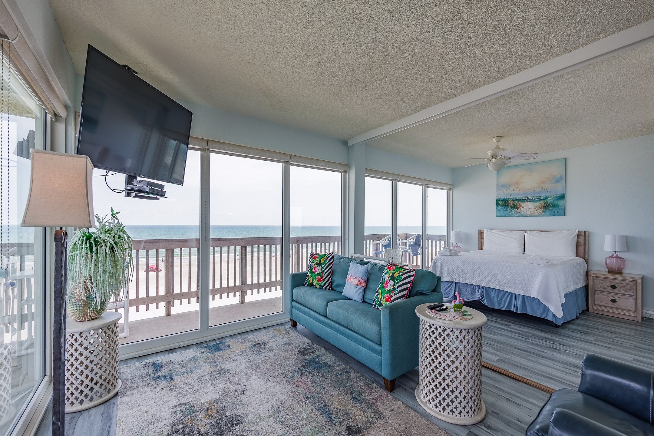 Open bedroom and living area 