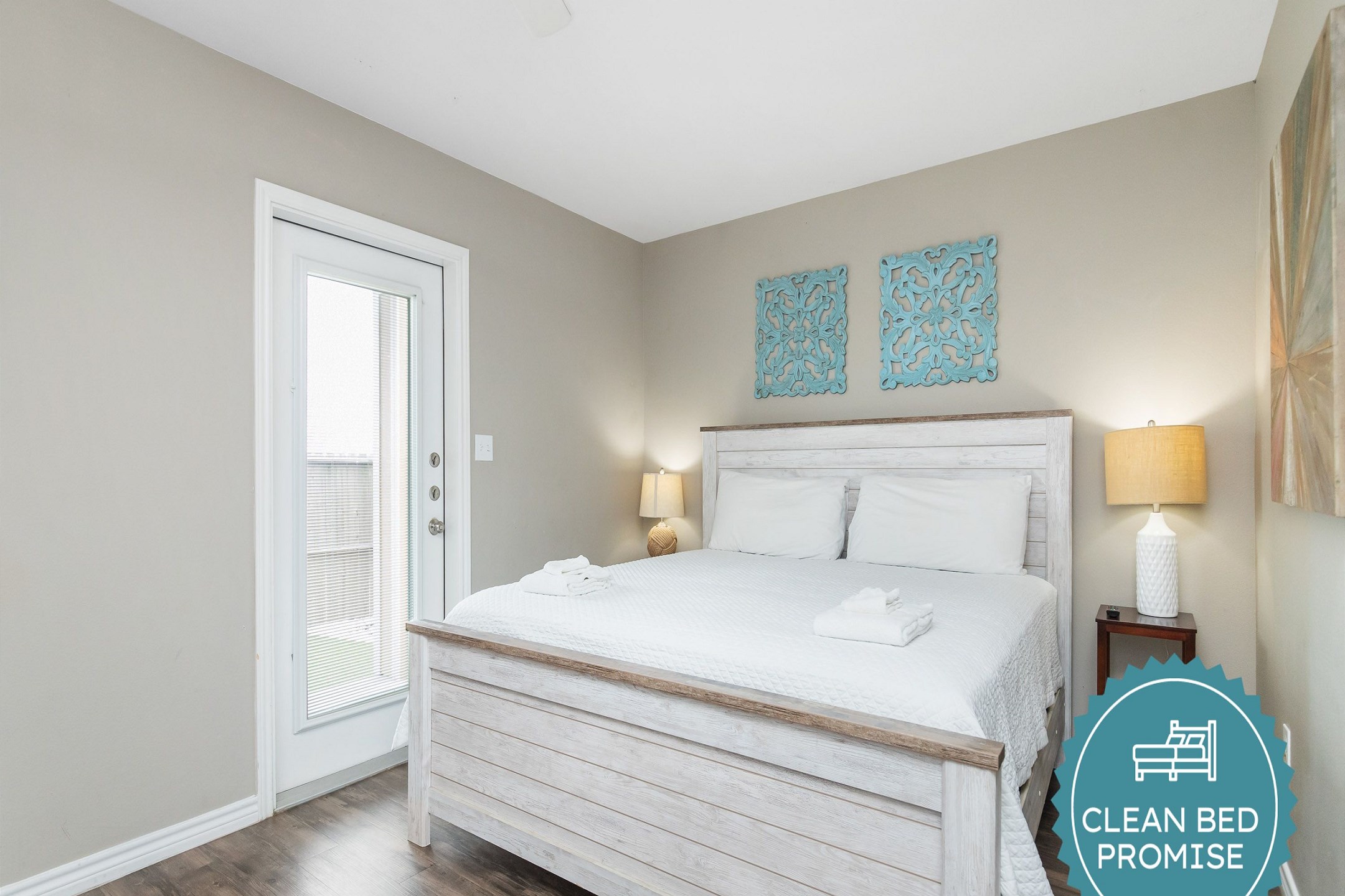 Sleep better at Padre Escapes with our exclusive Clean Bed Promise; providing fresh linens, comforters, and towels washed at high temperatures exceeding CDC recommendations, setting us apart for a truly restful vacation.
