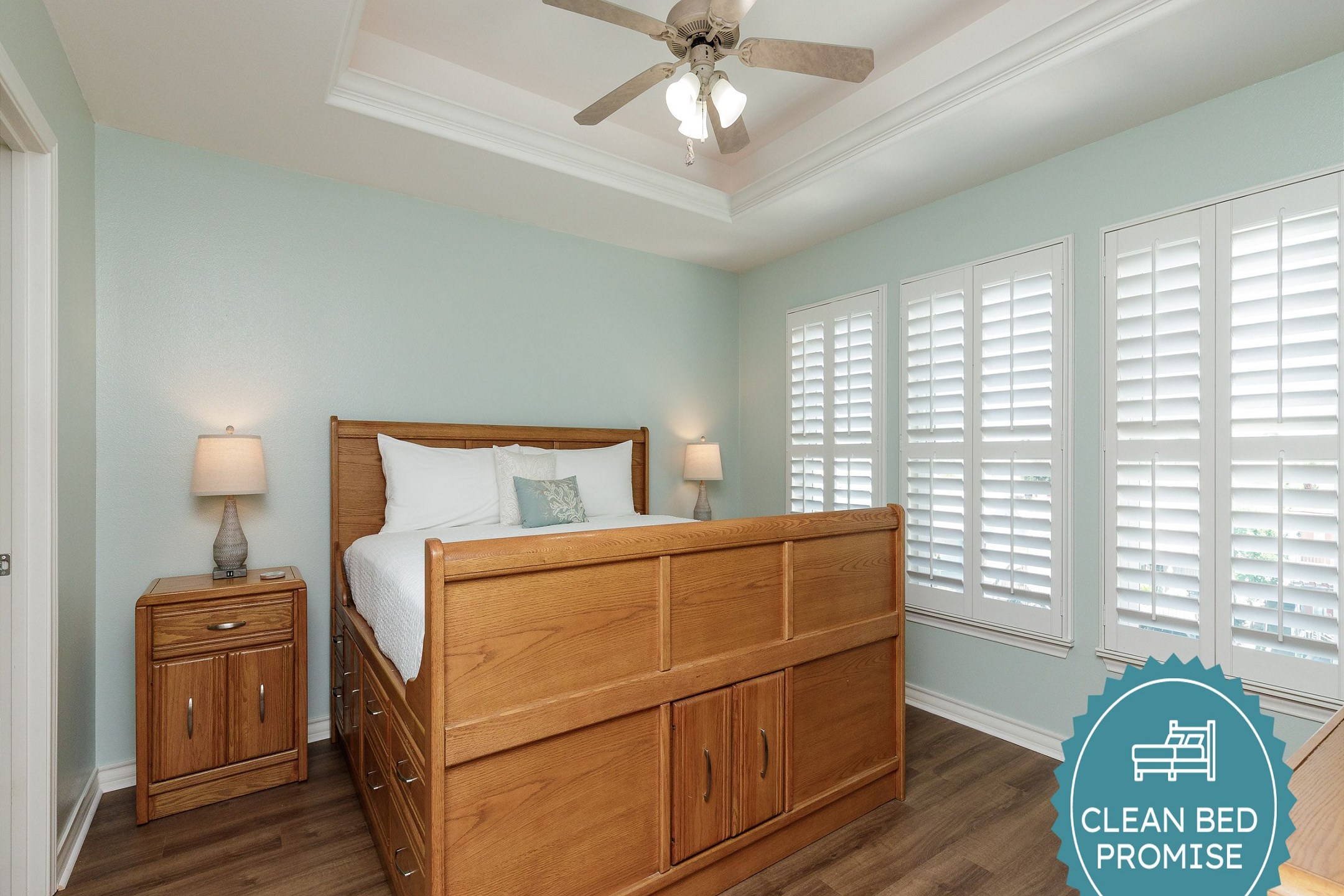 Sleep better at Padre Escapes with our exclusive Clean Bed Promise; providing fresh linens, comforters, and towels washed at high temperatures exceeding CDC recommendations, setting us apart for a truly restful vacation