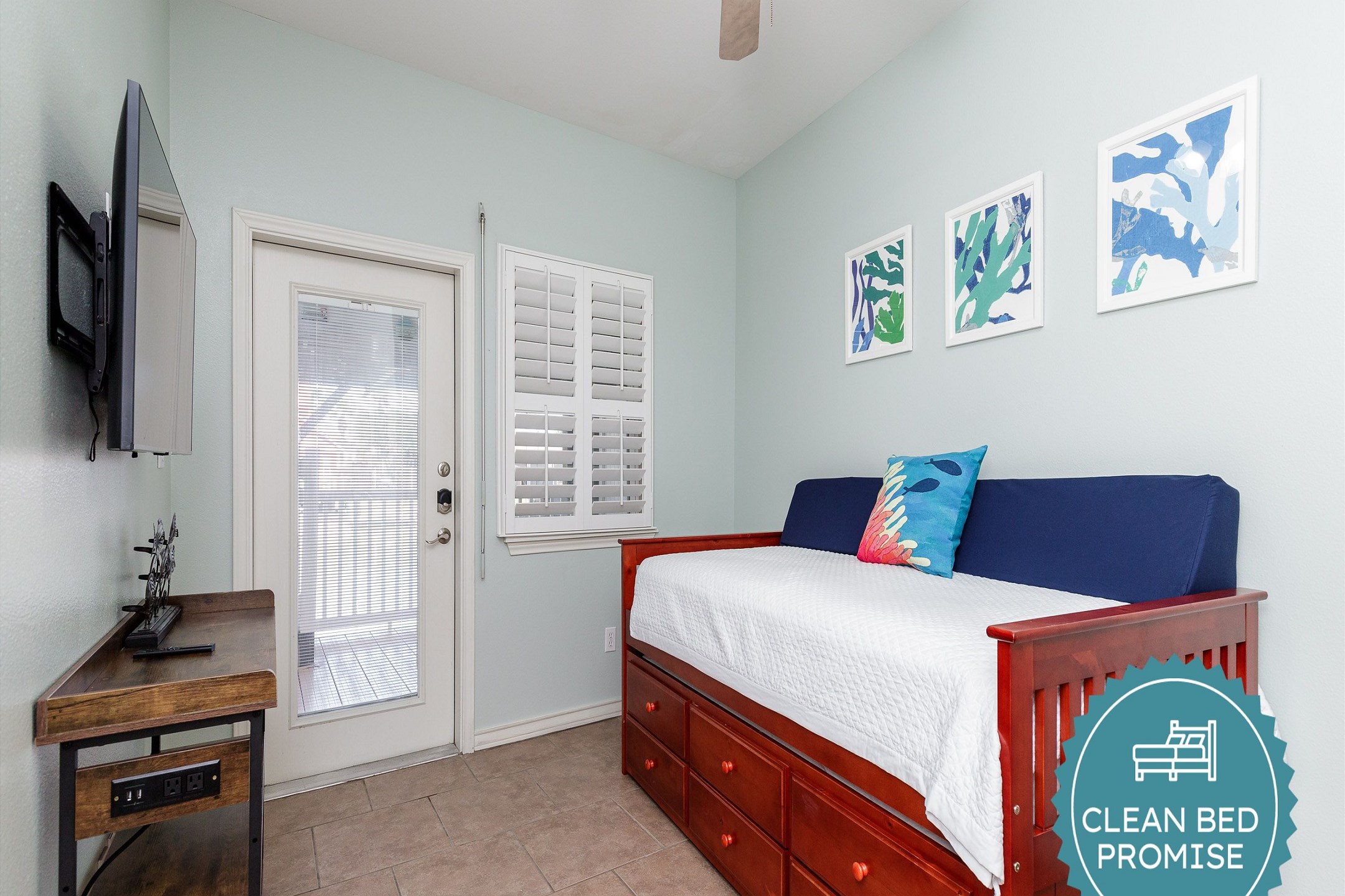 Sleep better at Padre Escapes with our exclusive Clean Bed Promise; providing fresh linens, comforters, and towels washed at high temperatures exceeding CDC recommendations, setting us apart for a truly restful vacation