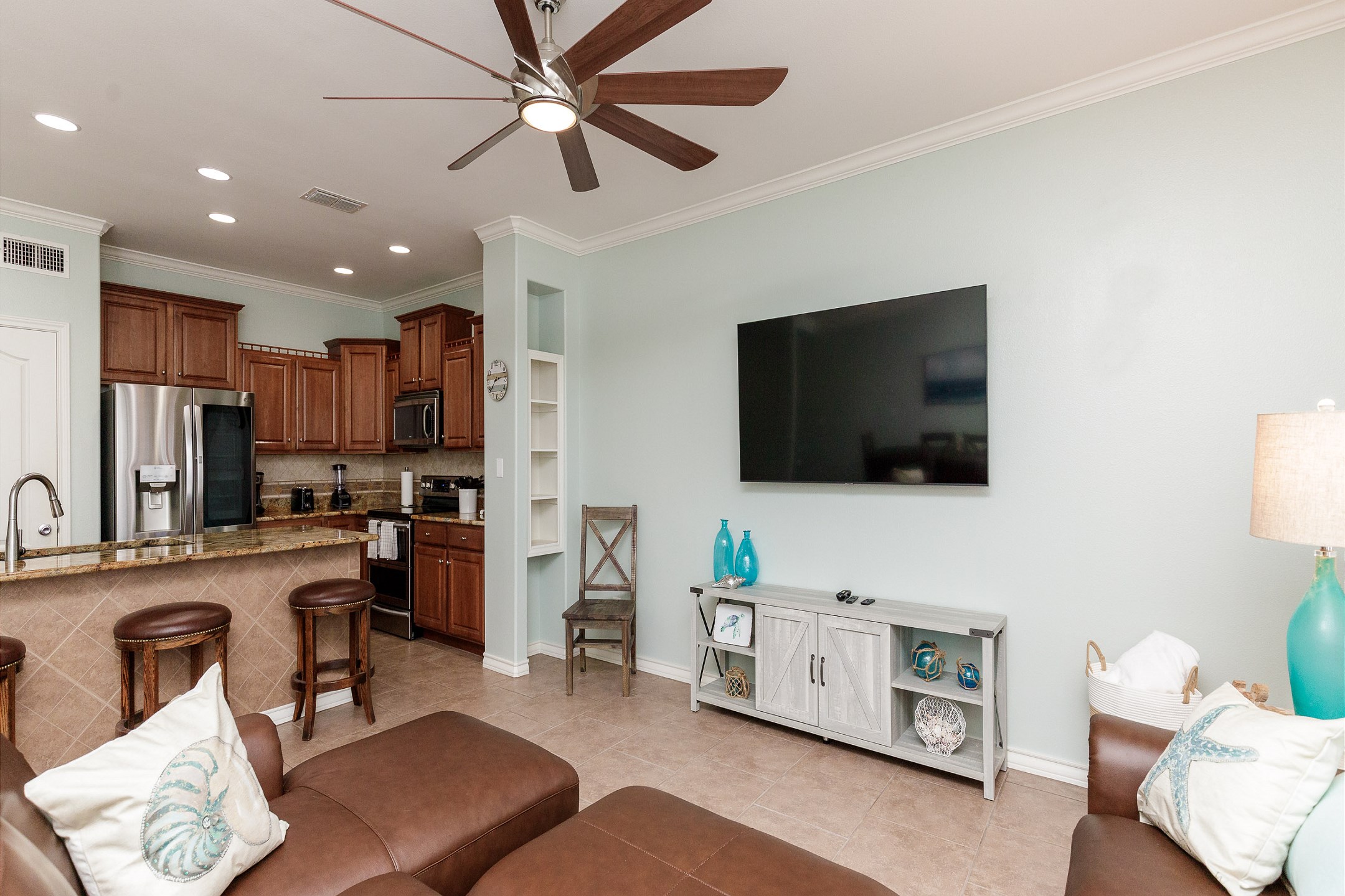 Open concept living area with modern furnishings