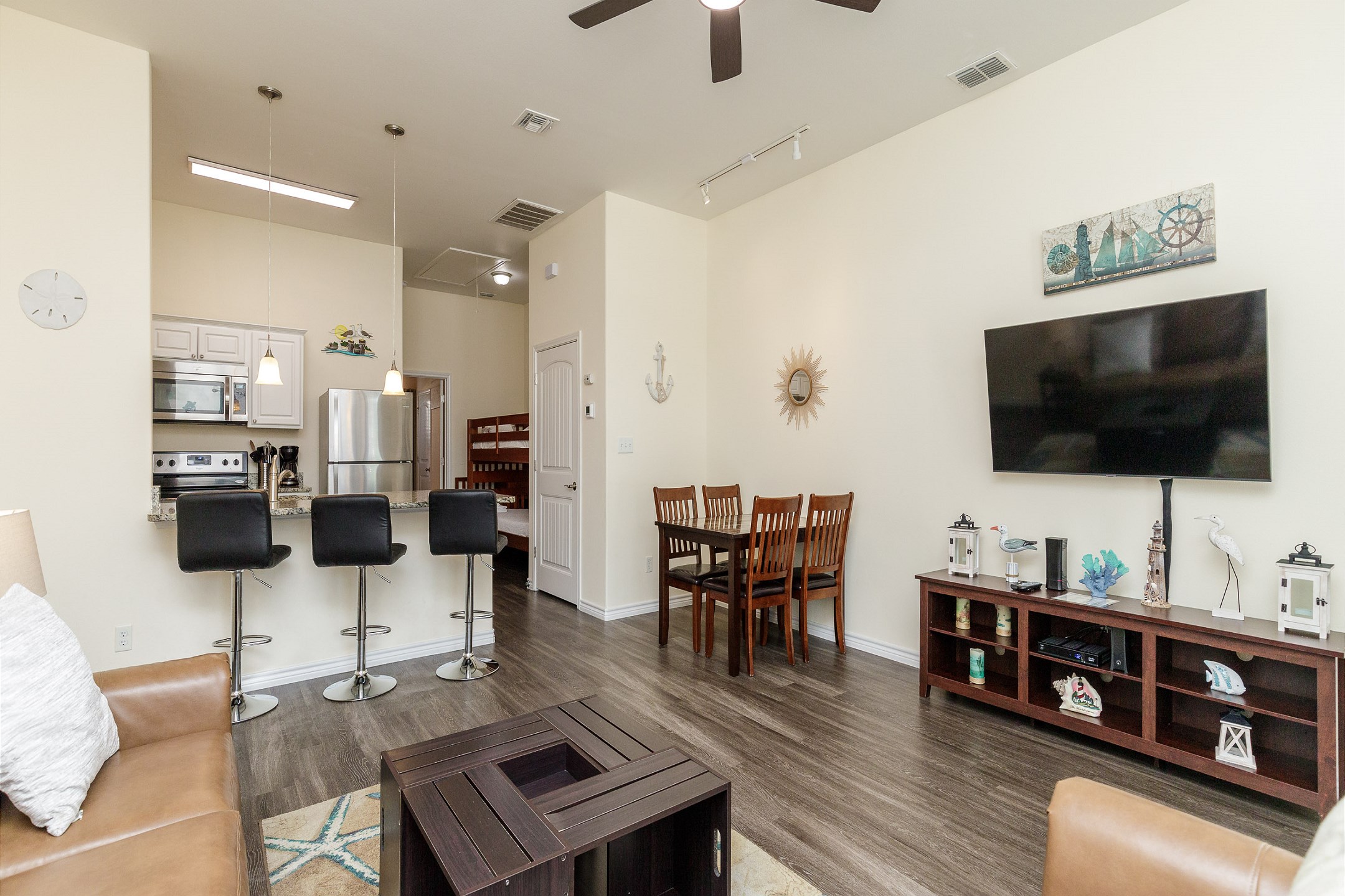 Chic and cozy gathering space, the perfect ambience for unwinding after a day of fun in the sun