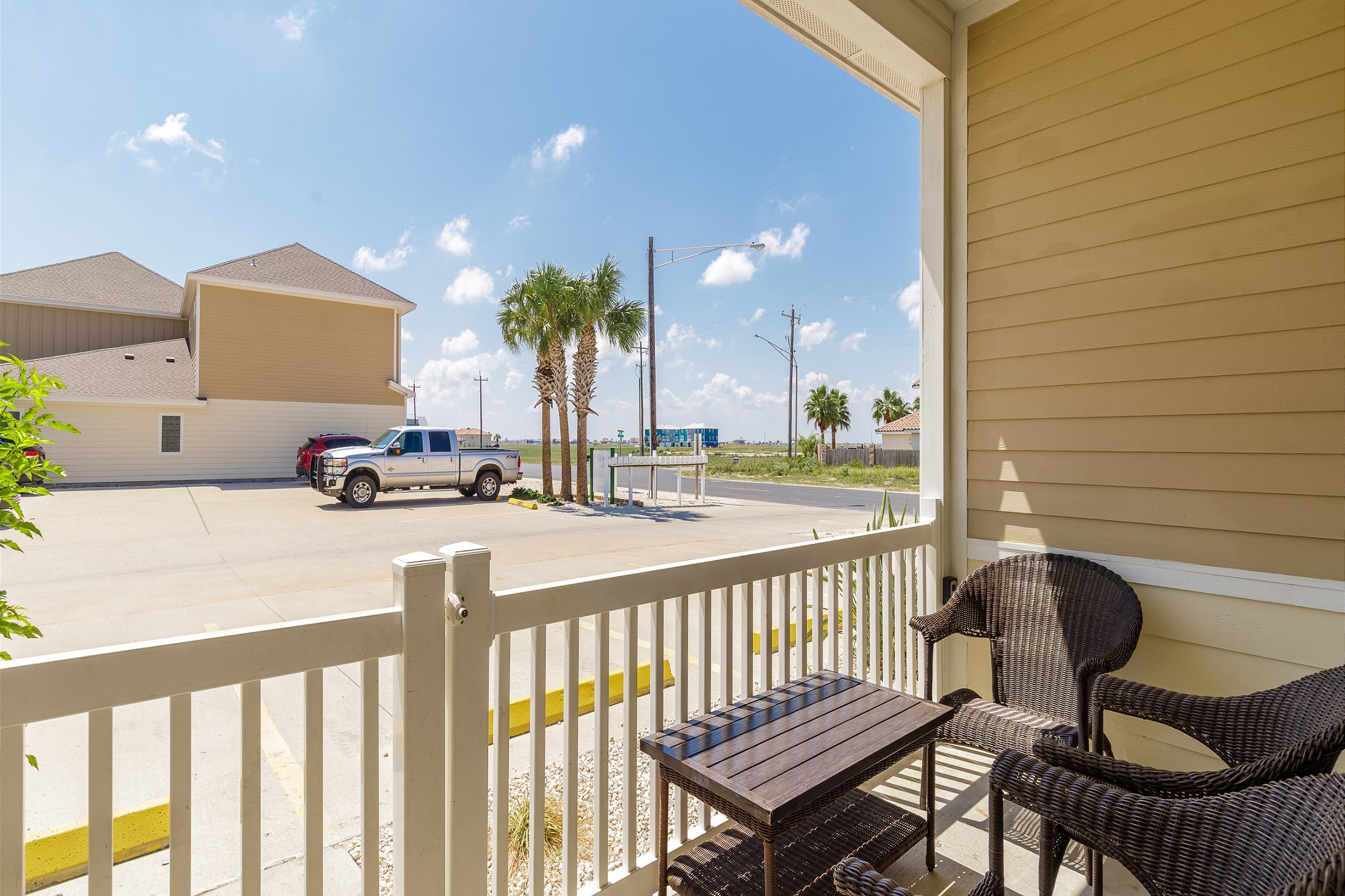 Private patio with table and chairs