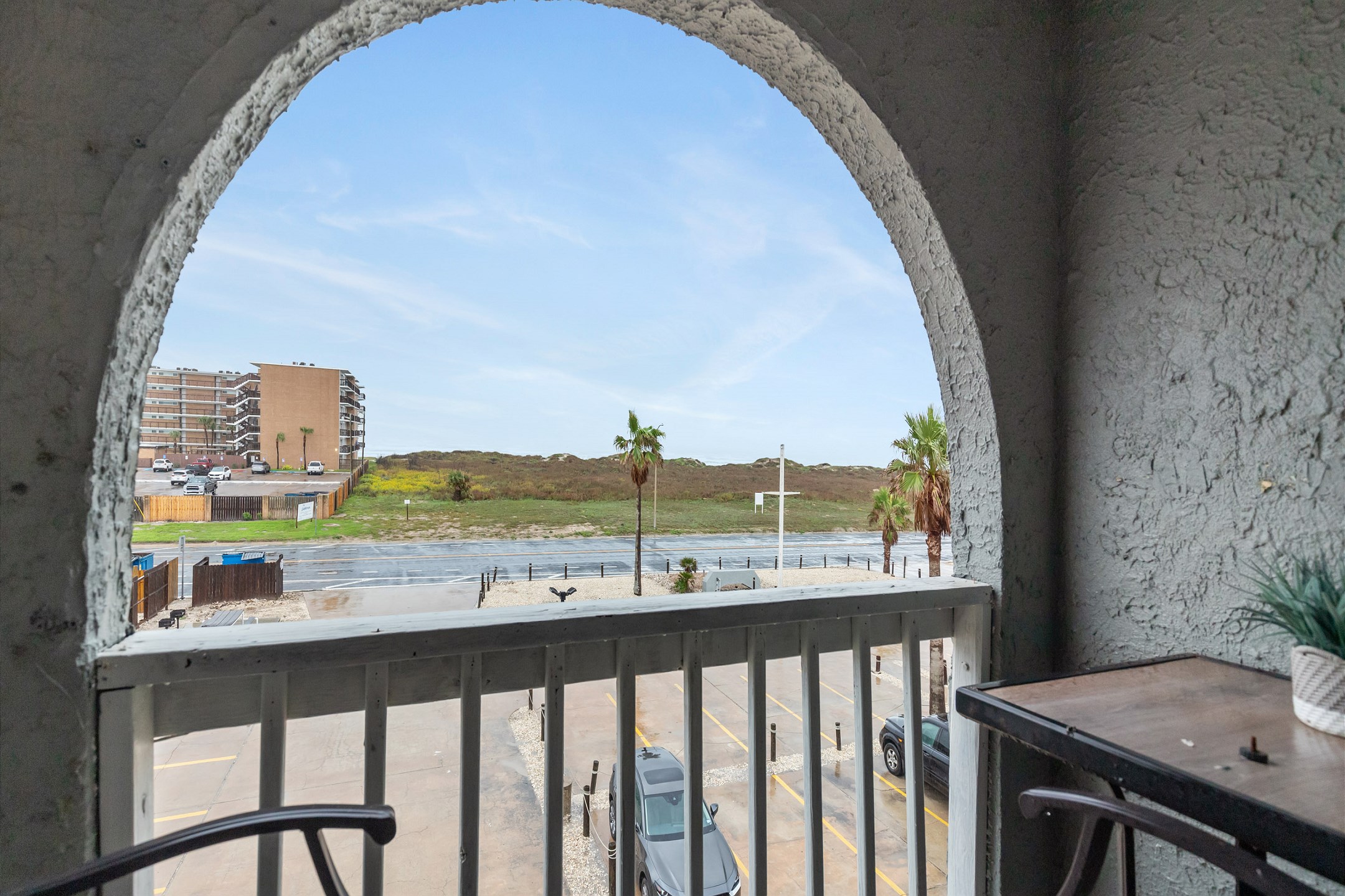 Private balcony with chairs and table 