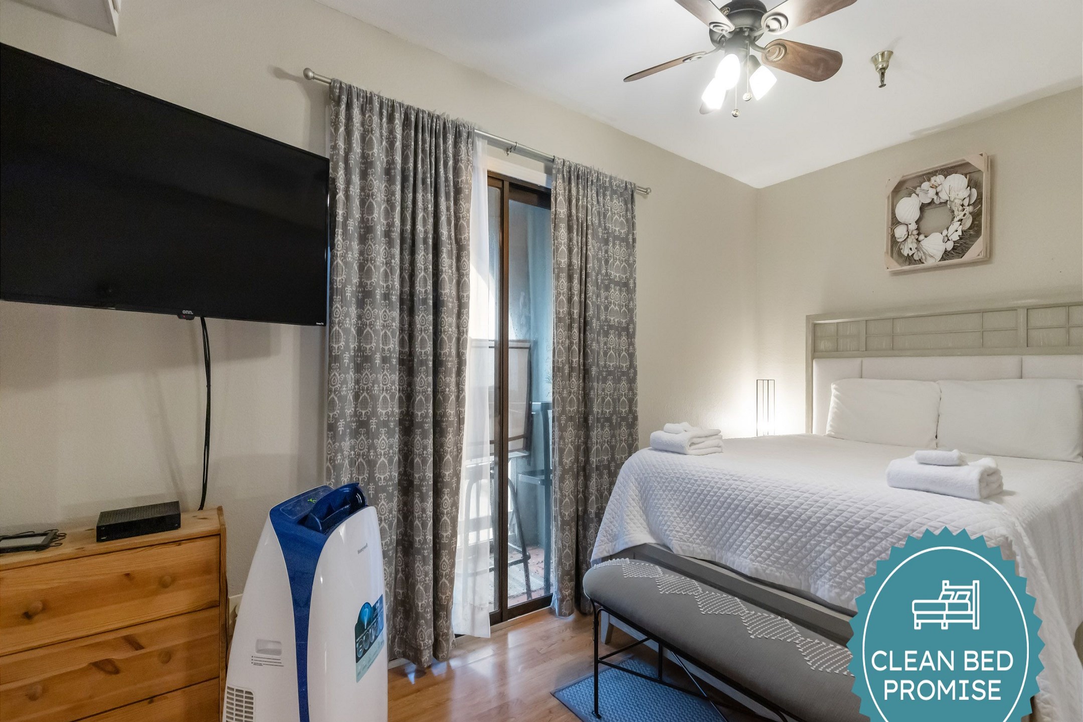 Sleep better at Padre Escapes with our exclusive Clean Bed Promise; providing fresh linens, comforters, and towels washed at high temperatures exceeding CDC recommendations, setting us apart for a truly restful vacation