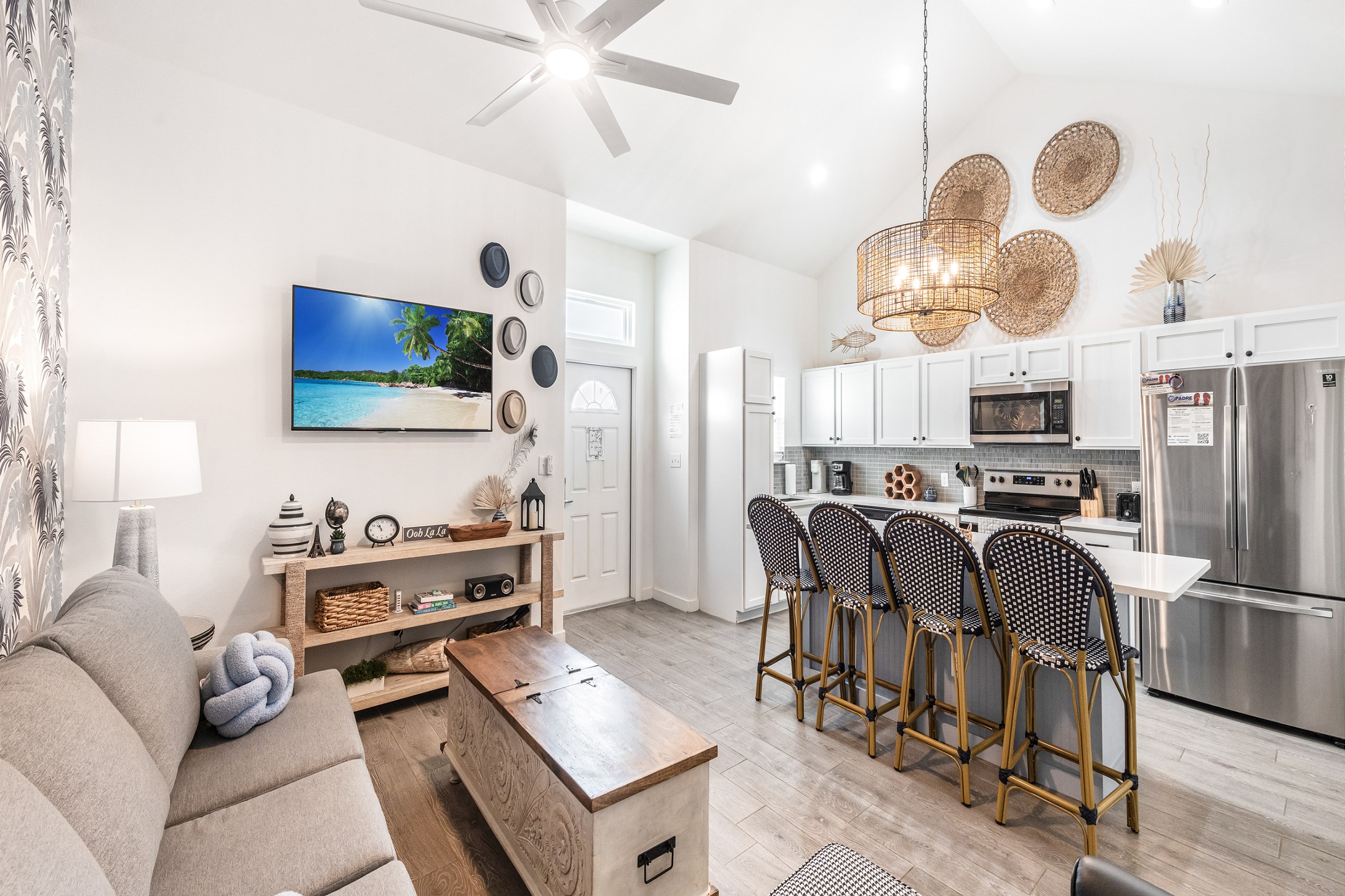Open concept kitchen, living, and dining area 