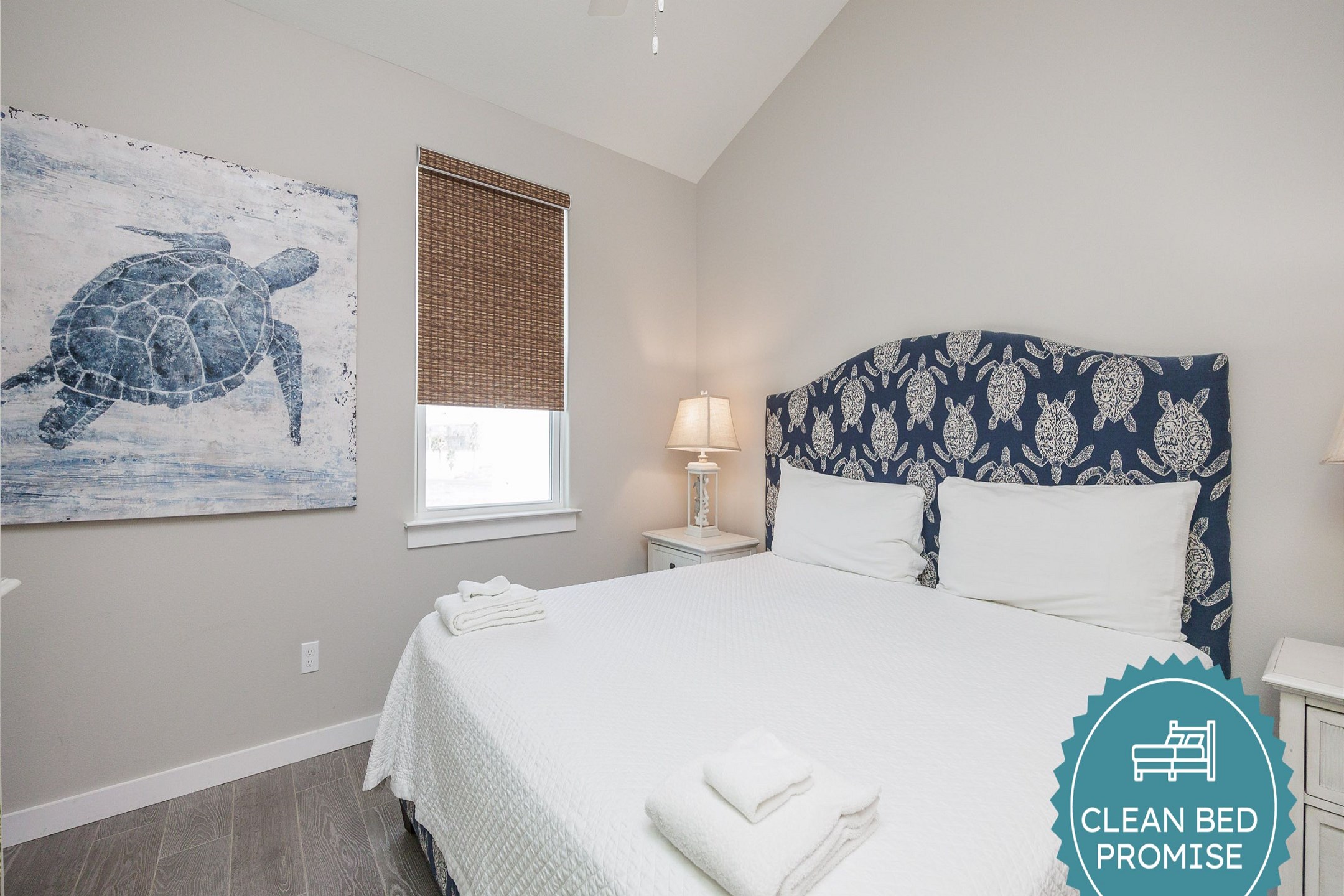 Sleep better at Padre Escapes with our exclusive Clean Bed Promise, providing fresh linens, comforters, and towels washed at high temperatures exceeding CDC recommendations, setting us apart for a truly restful vacation