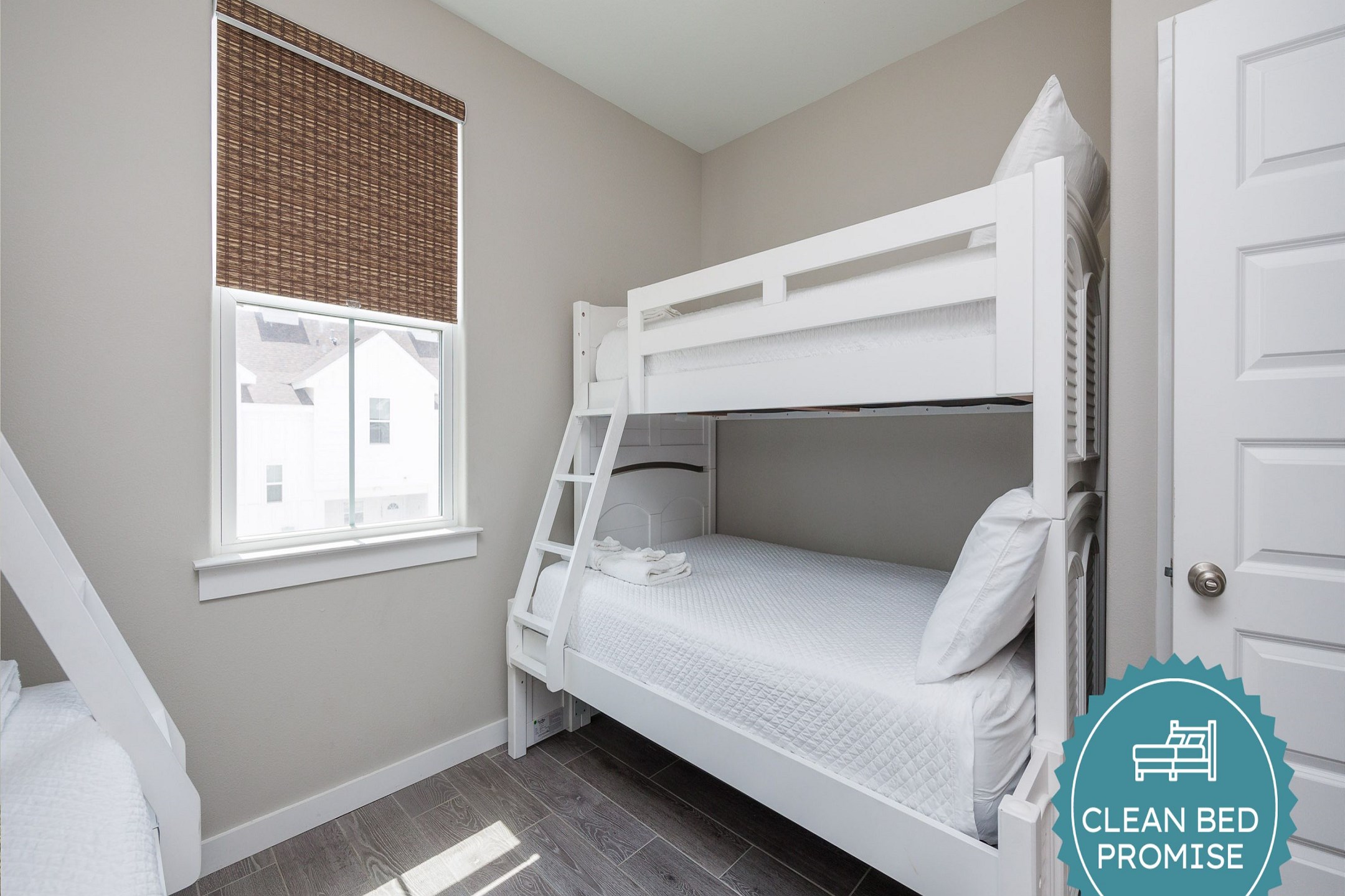 Sleep better at Padre Escapes with our exclusive Clean Bed Promise, providing fresh linens, comforters, and towels washed at high temperatures exceeding CDC recommendations, setting us apart for a truly restful vacation