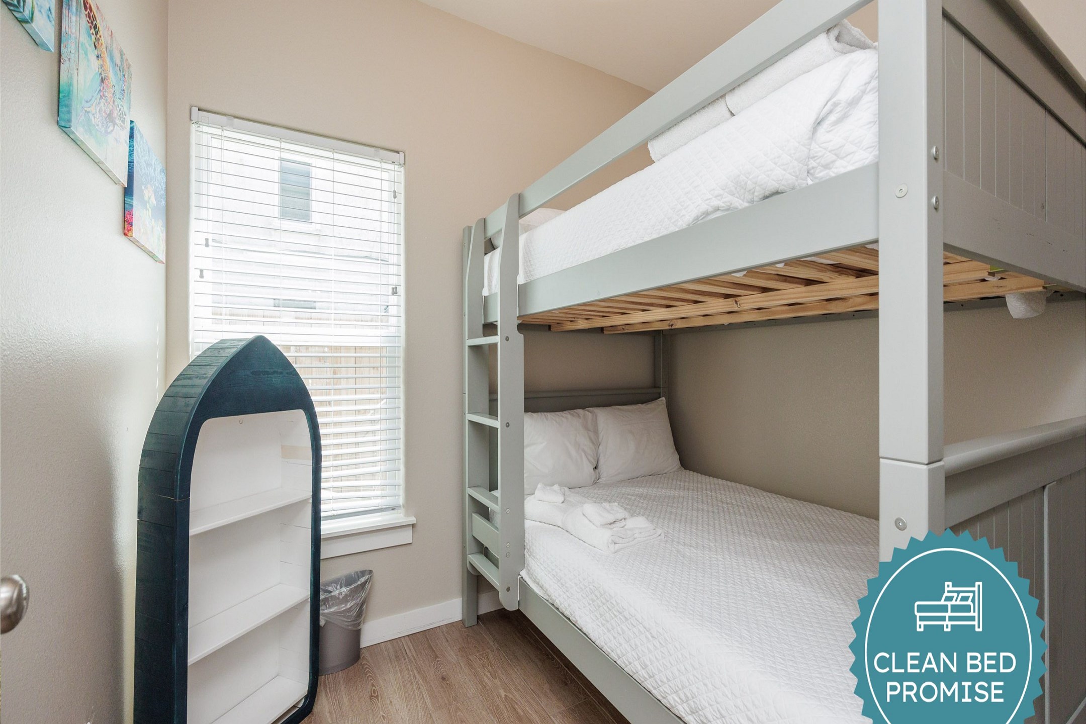 Sleep better at Padre Escapes with our exclusive Clean Bed Promise; providing fresh linens, comforters, and towels washed at high temperatures exceeding CDC recommendations, setting us apart for a truly restful vacation