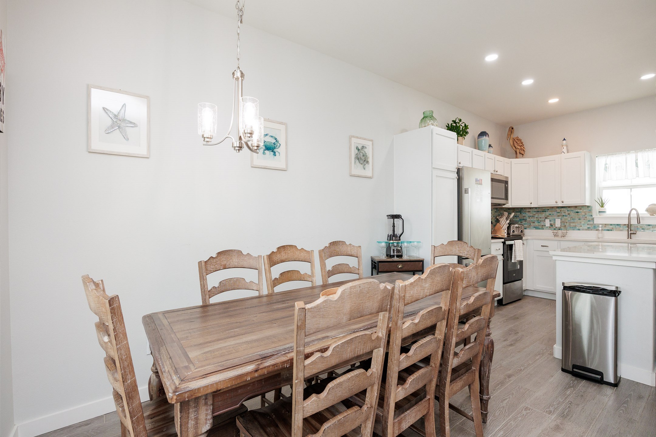 Stylish dining area with seating for eight for enjoying meals with loved ones
