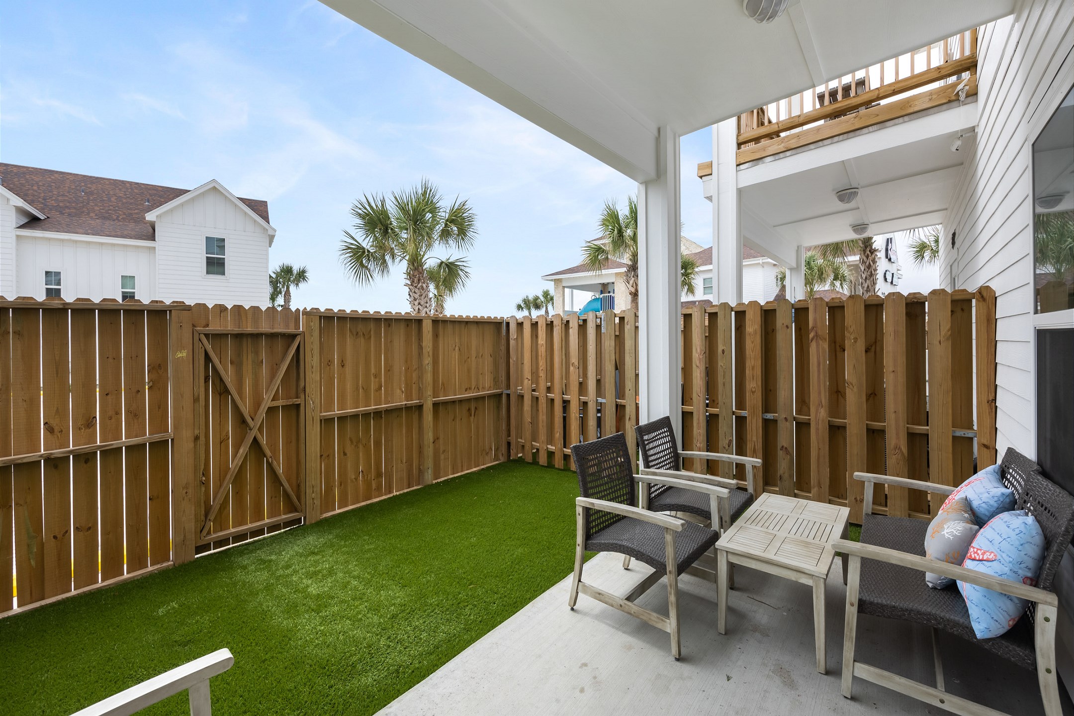 Private patio with comfortable seating 