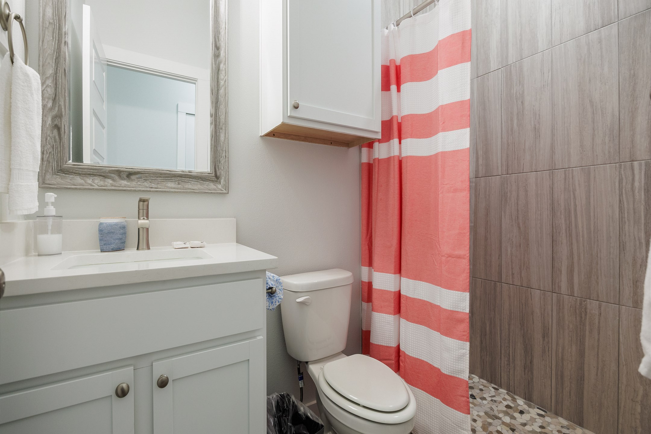 Master bathroom on the second floor with sink and walk in shower 