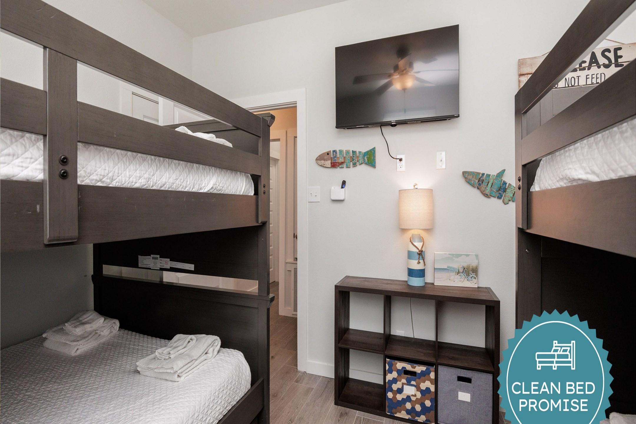 Sleep better at Padre Escapes with our exclusive Clean Bed Promise; providing fresh linens, comforters, and towels washed at high temperatures exceeding CDC recommendations, setting us apart for a truly restful vacation