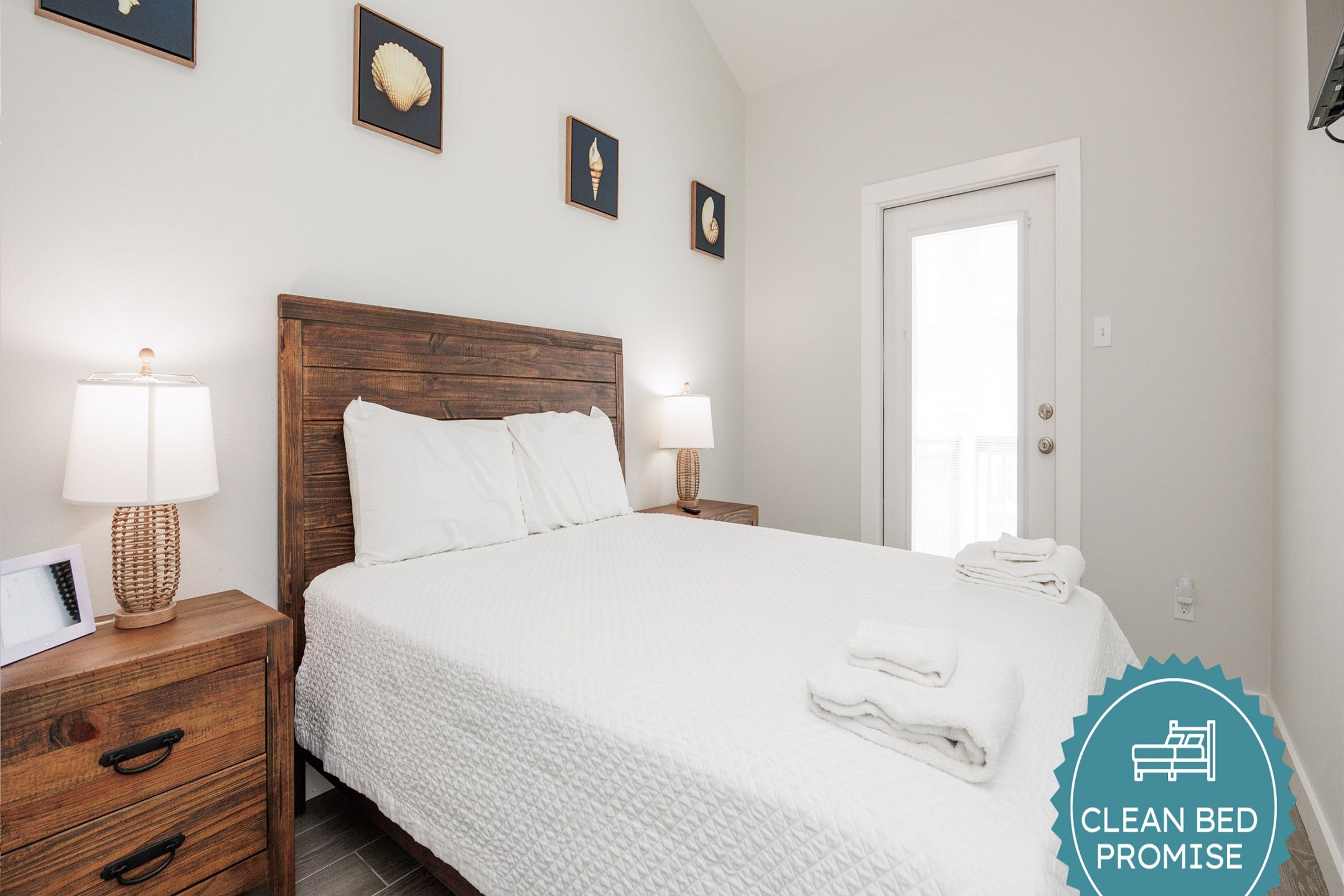 Sleep better at Padre Escapes with our exclusive Clean Bed Promise; providing fresh linens, comforters, and towels washed at high temperatures exceeding CDC recommendations, setting us apart for a truly restful vacation
