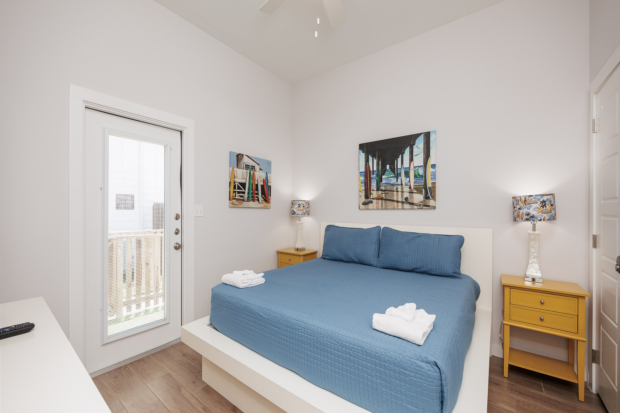 Master bedroom with king size bed, private patio and flat screen TV 