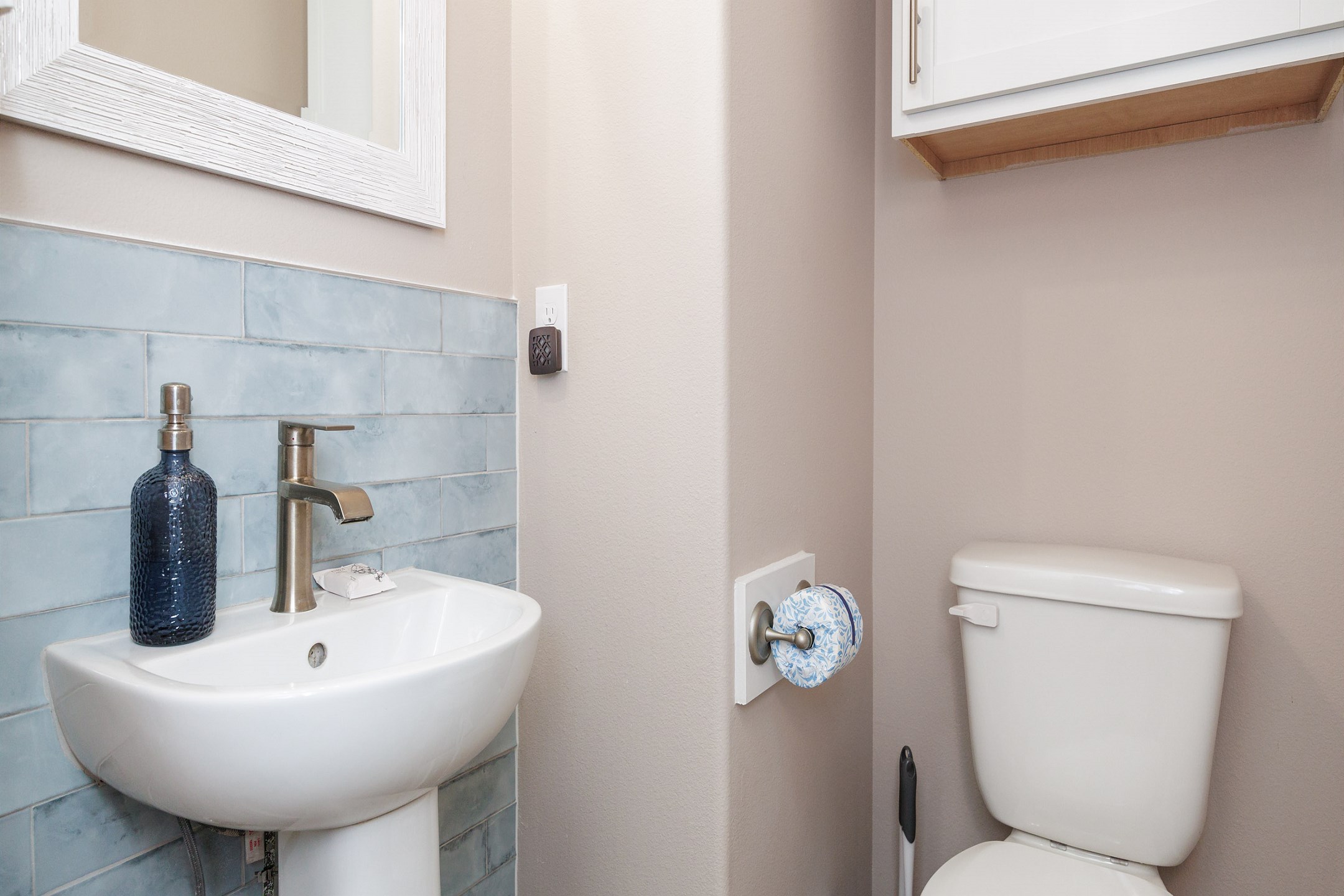 Half bathroom with single sink