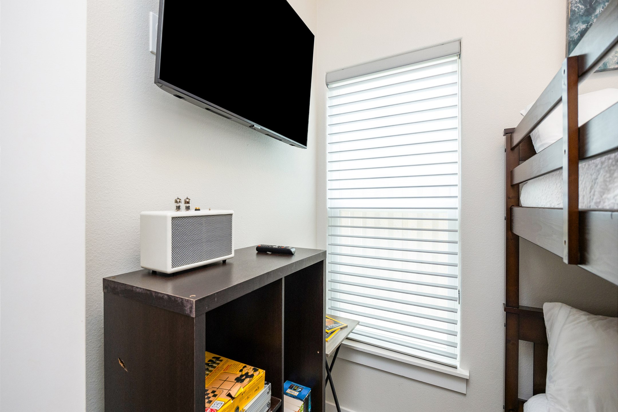 Second bedroom with full over full size bunk bed and flat screen TV