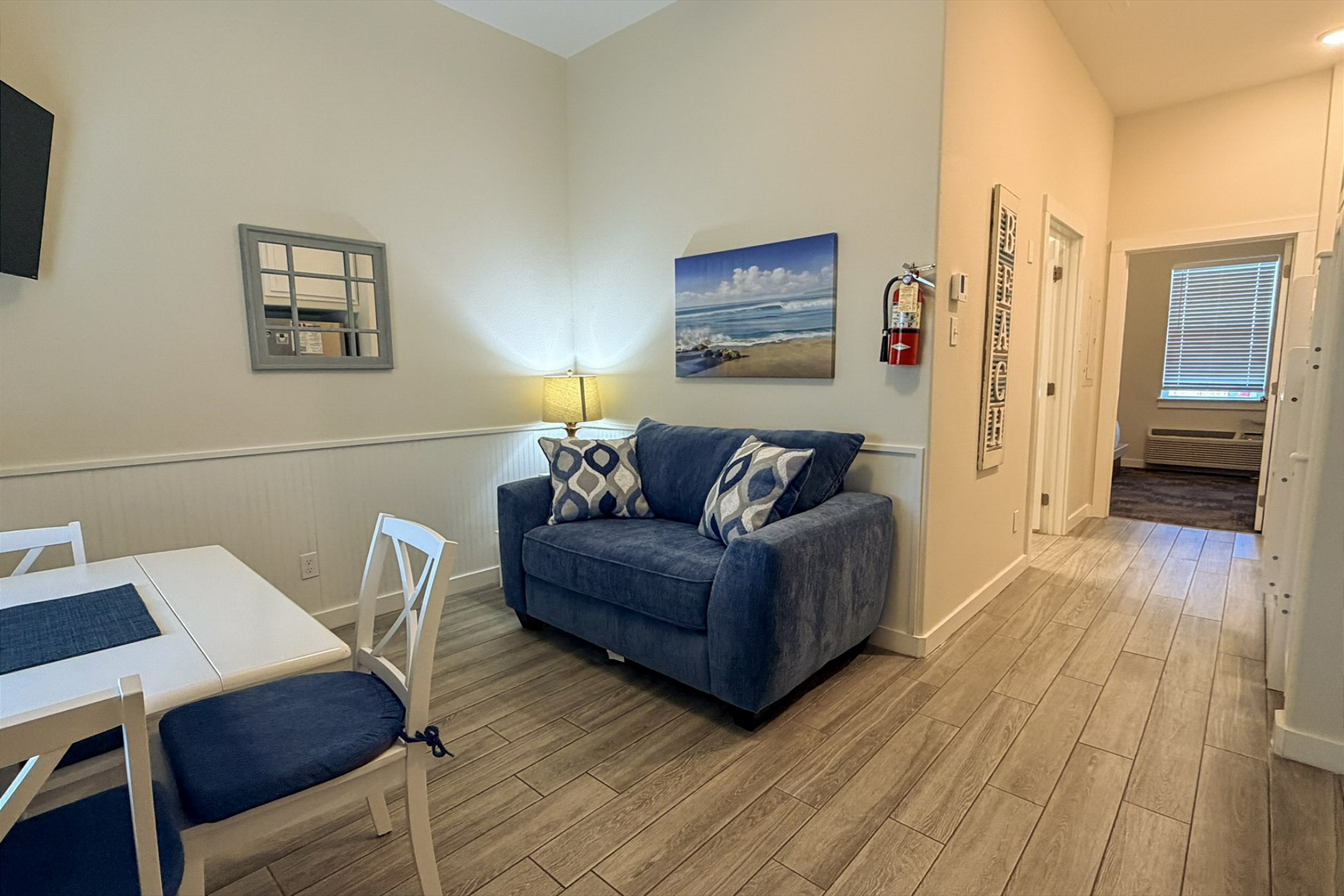 Living area with twin sleeper sofa and flat screen TV for relaxing
