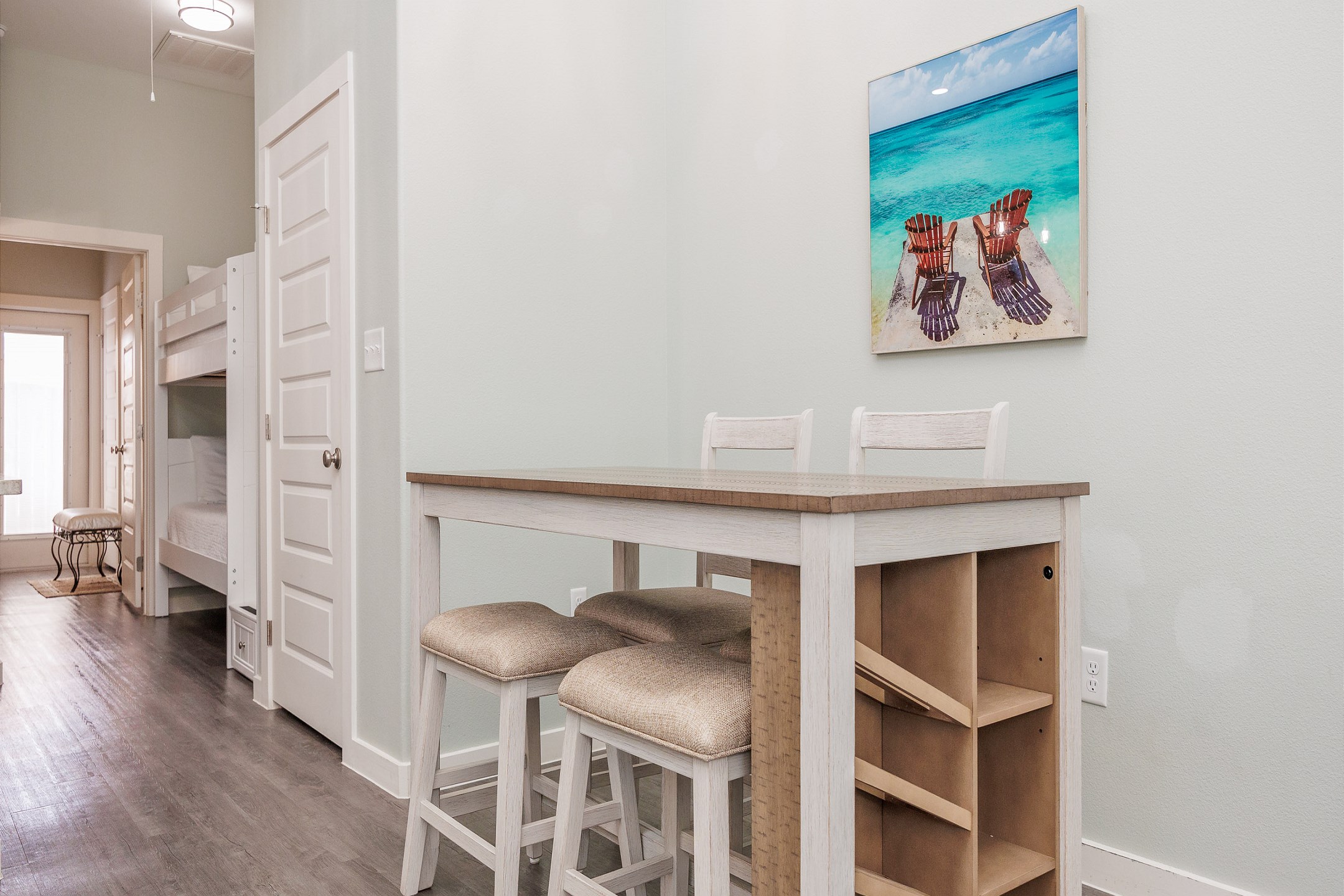 Unique dining table with seating for four to enjoy meals together or have game night