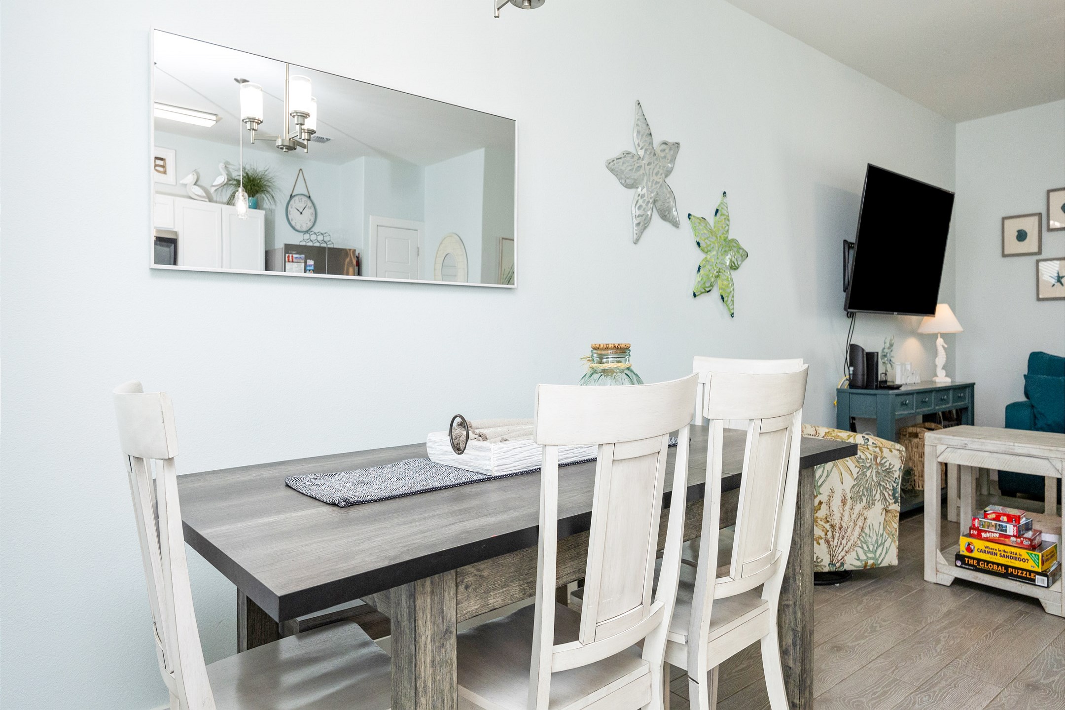 Timeless dining area with coastal charm and elegance