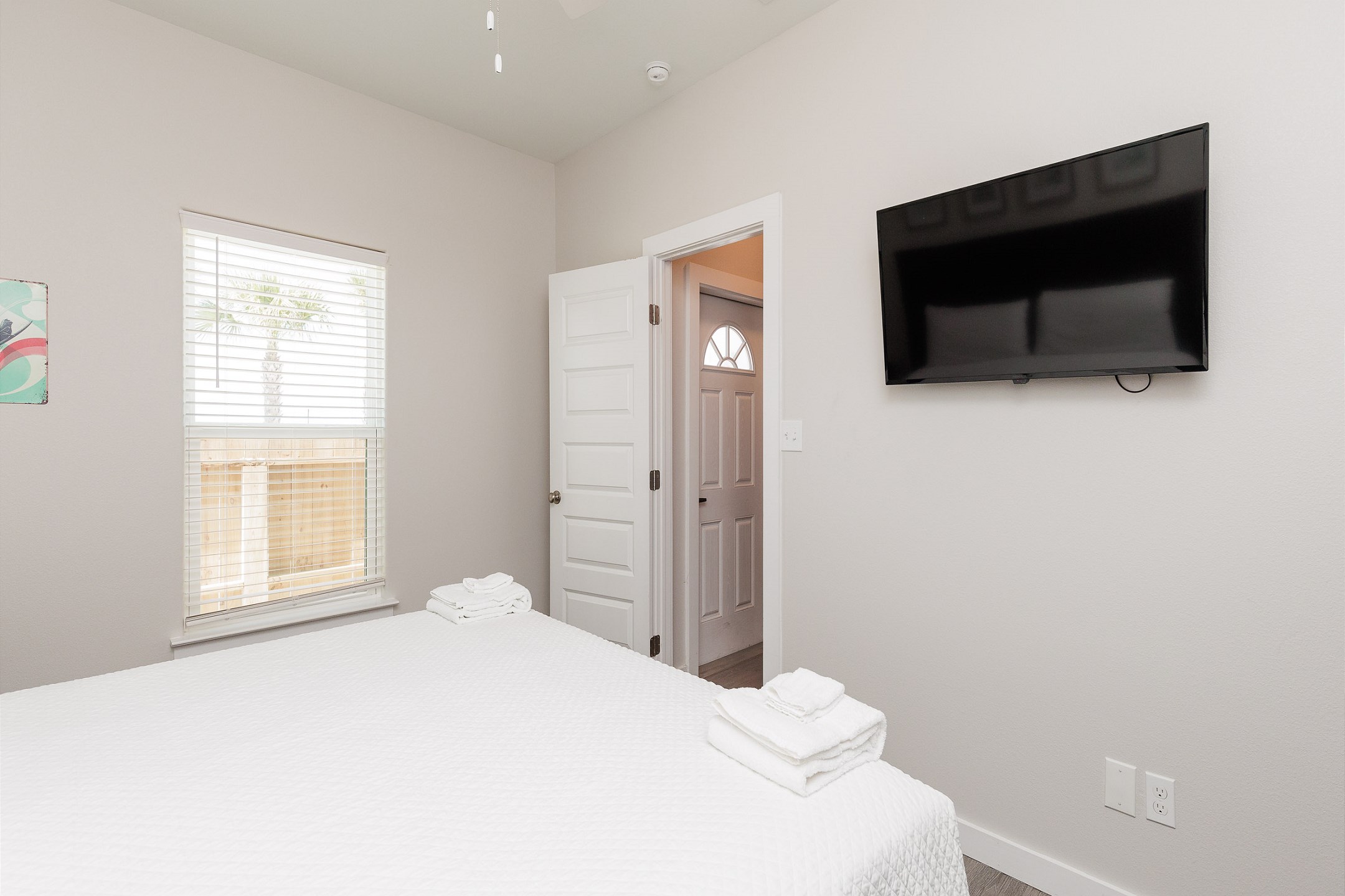 Master bedroom on the first floor with king size bed and flat screen TV 