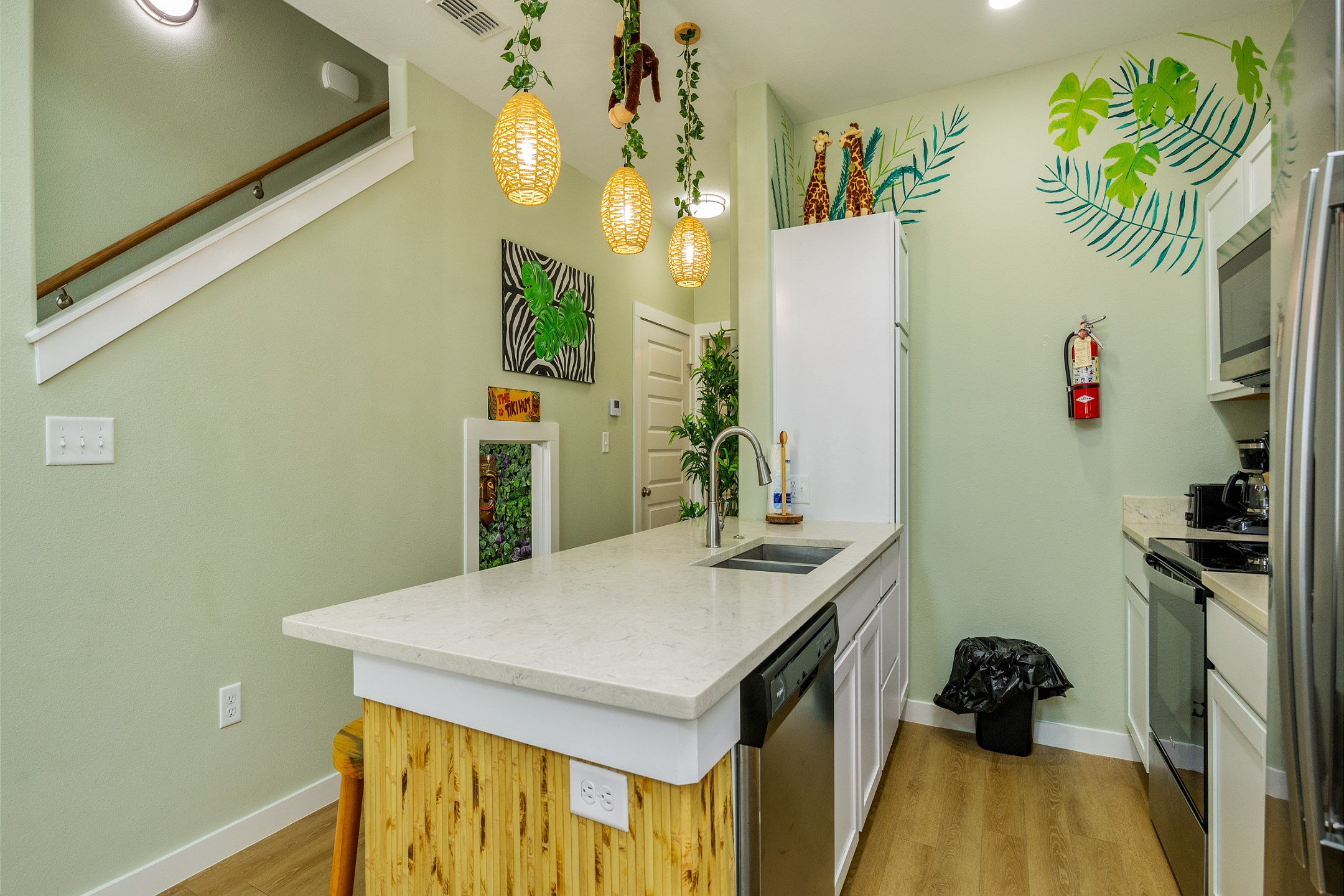 Safari-themed breakfast bar and kitchen