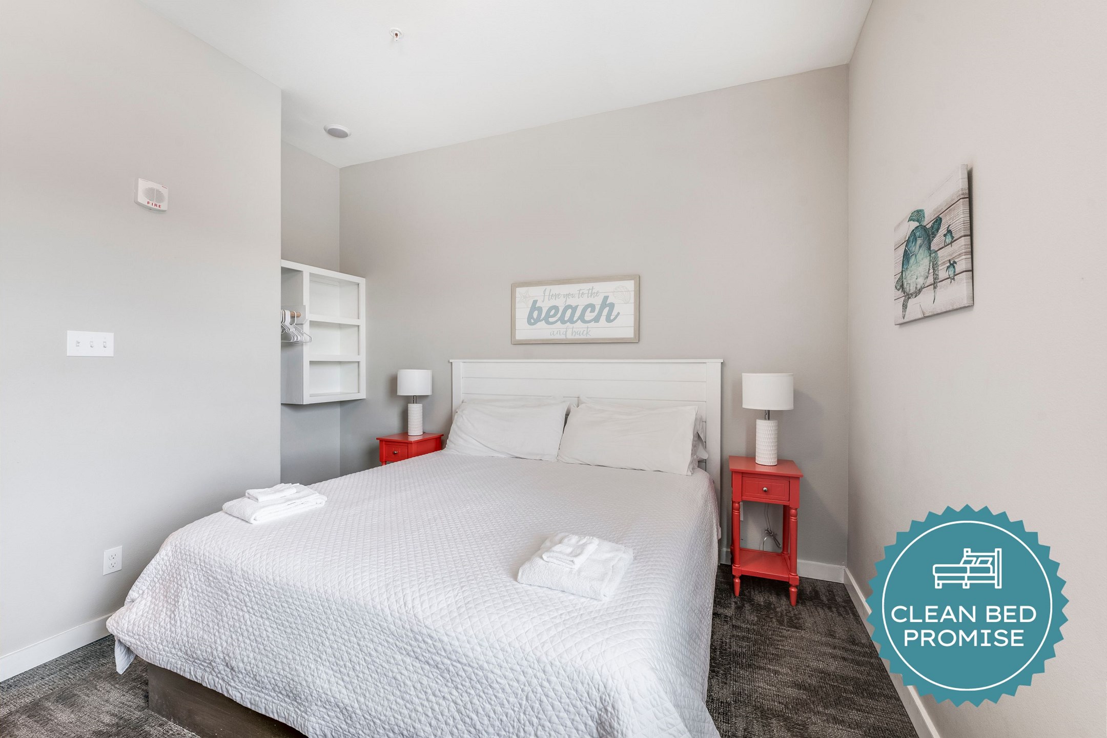Sleep better at Padre Escapes with our exclusive Clean Bed Promise, providing fresh linens, comforters, and towels washed at high temperatures exceeding CDC recommendations, setting us apart for a truly restful vacation 

