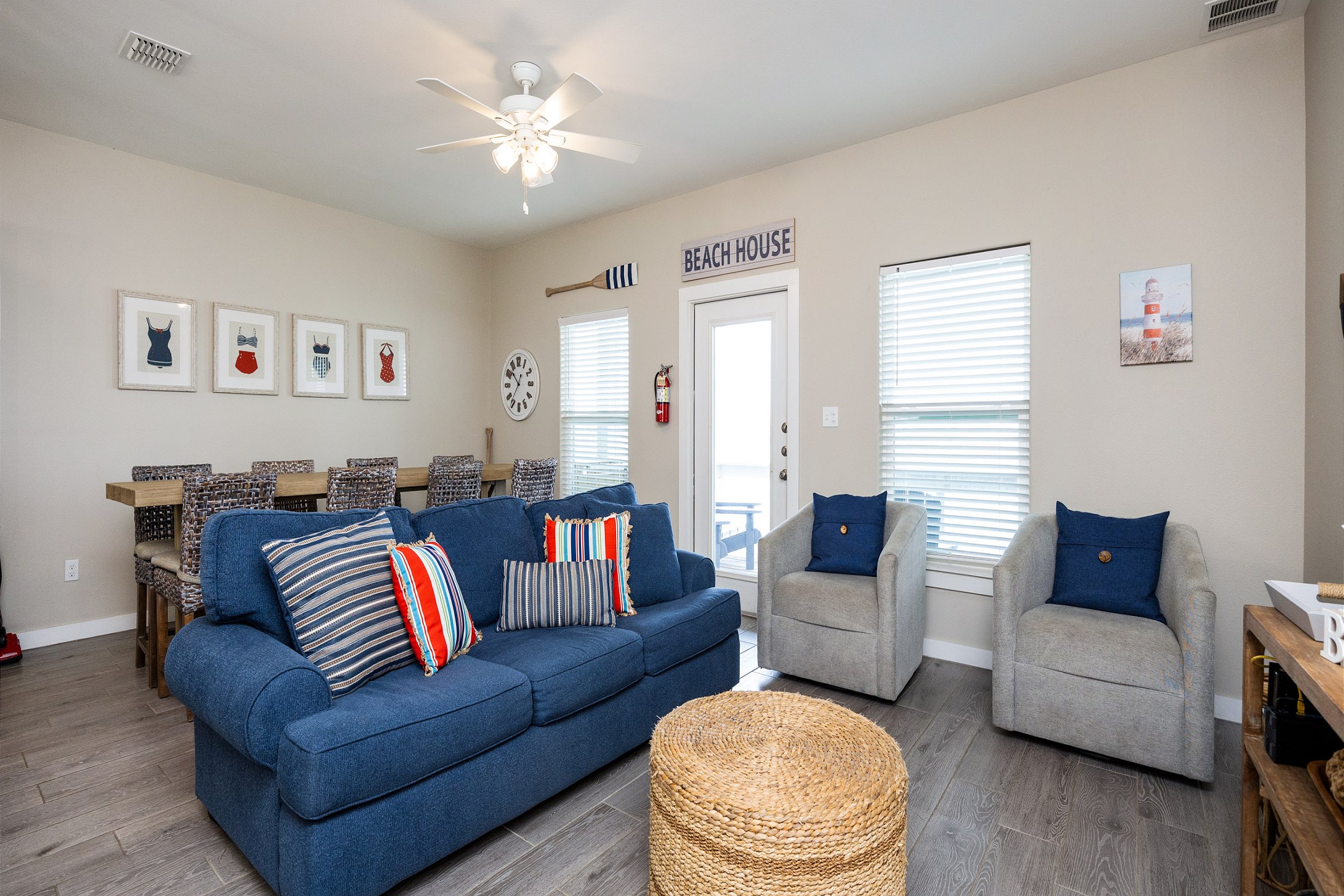 Open and spacious living area with queen size sleeper sofa and a flat screen TV 