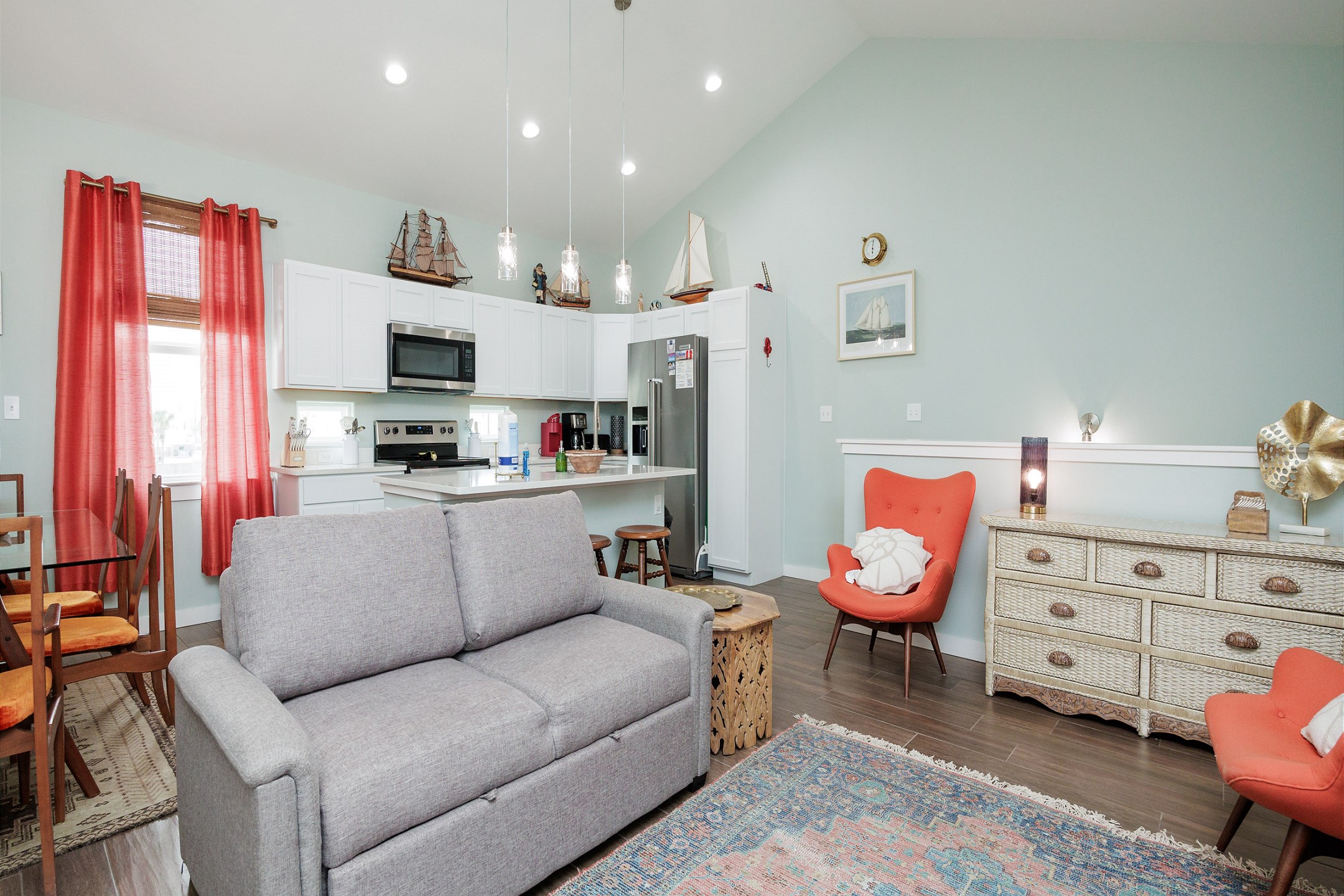 Comfortable living space with full size sleeper sofa and flat screen TV