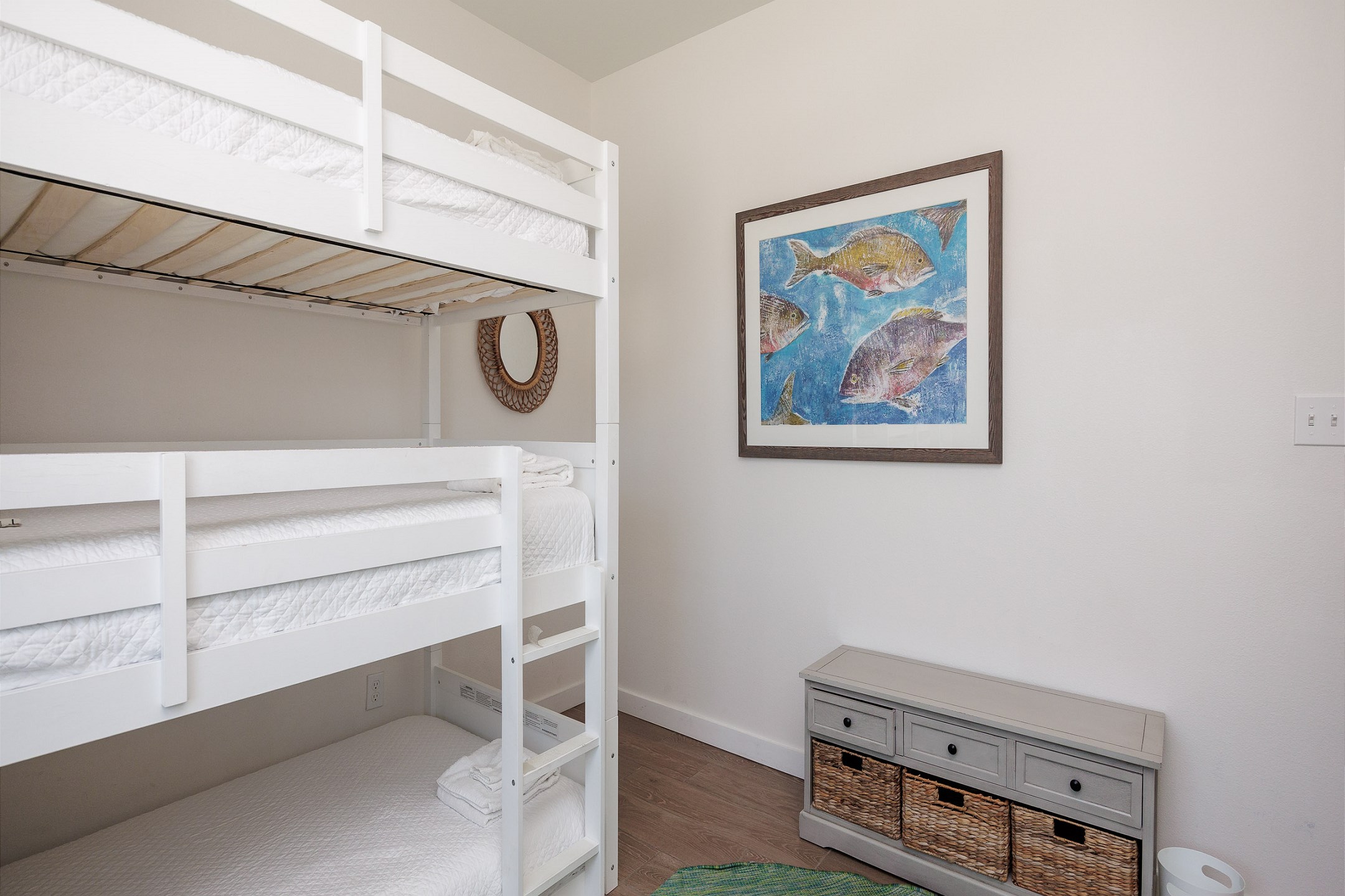 Third bedroom on the second floor featuring two sets of triple twin bunk beds, perfect for kids or groups