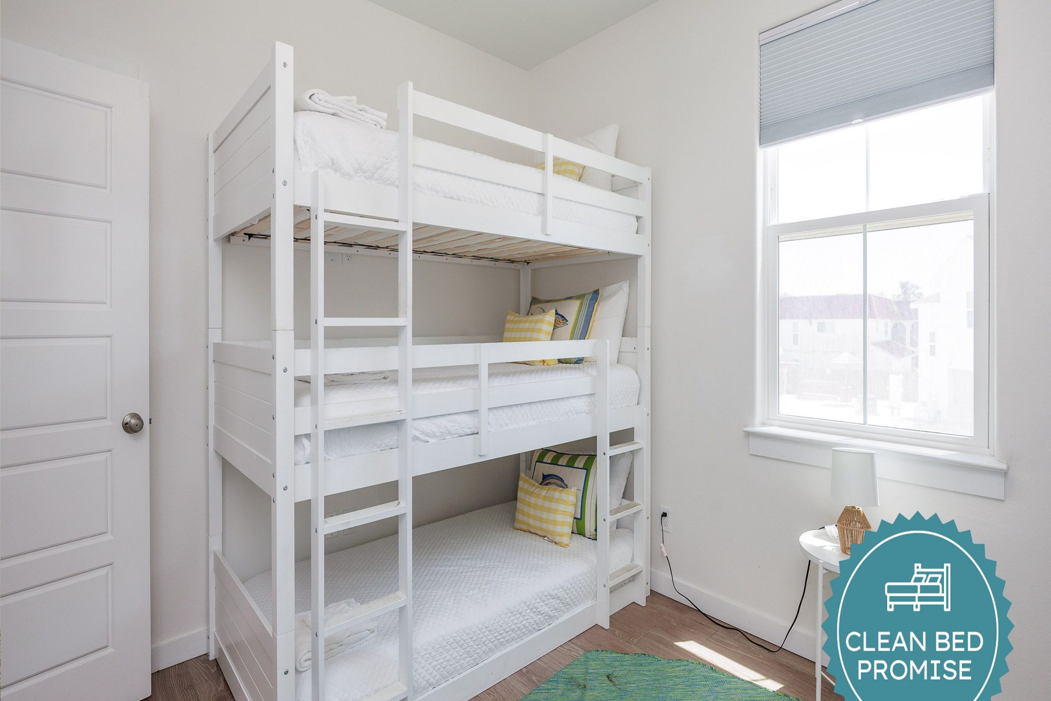 Sleep better at Padre Escapes with our exclusive Clean Bed Promise; providing fresh linens, comforters, and towels washed at high temperatures exceeding CDC recommendations, setting us apart for a truly restful vacation