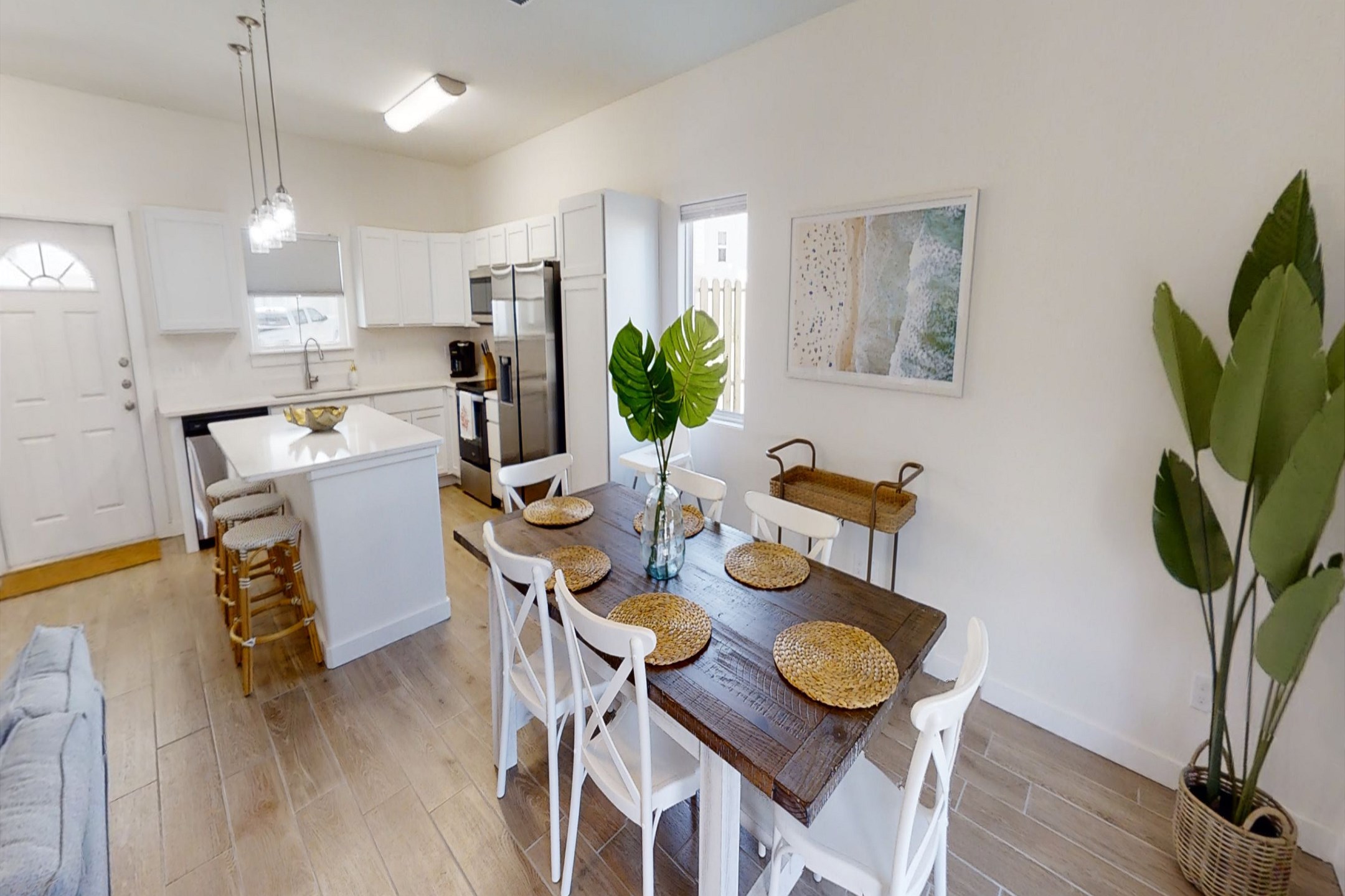 Stylish dining area with a touch of tropical paradise