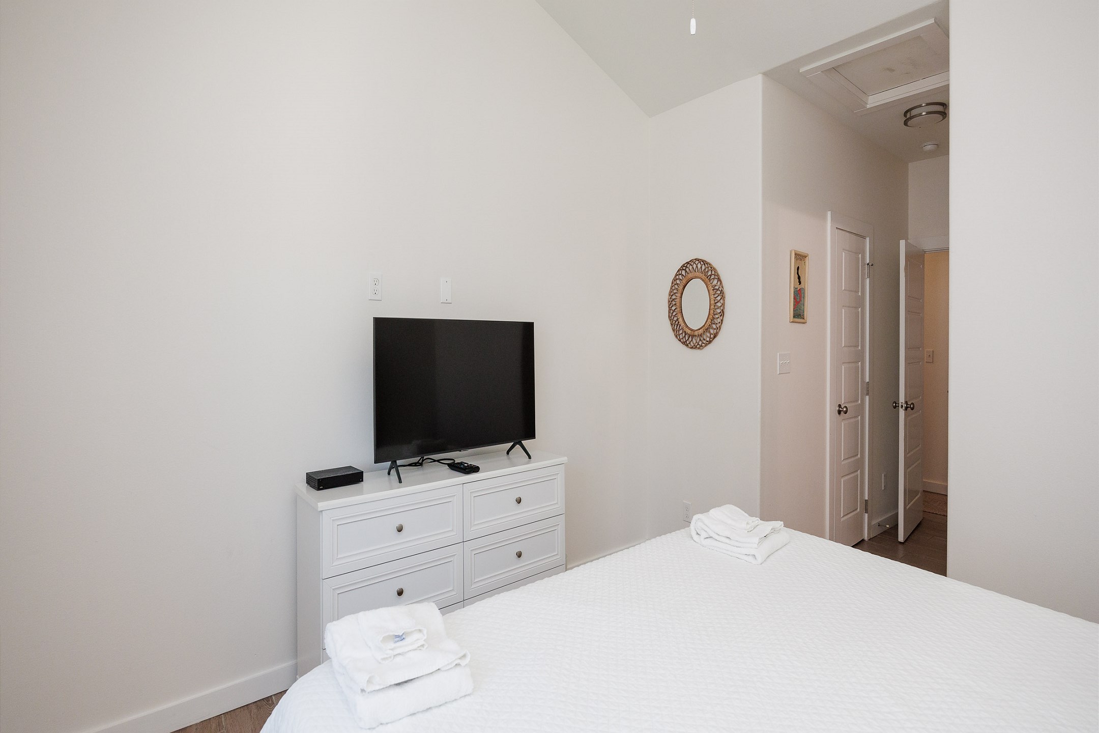 Sleep soundly in your private bedroom with a king-size bed