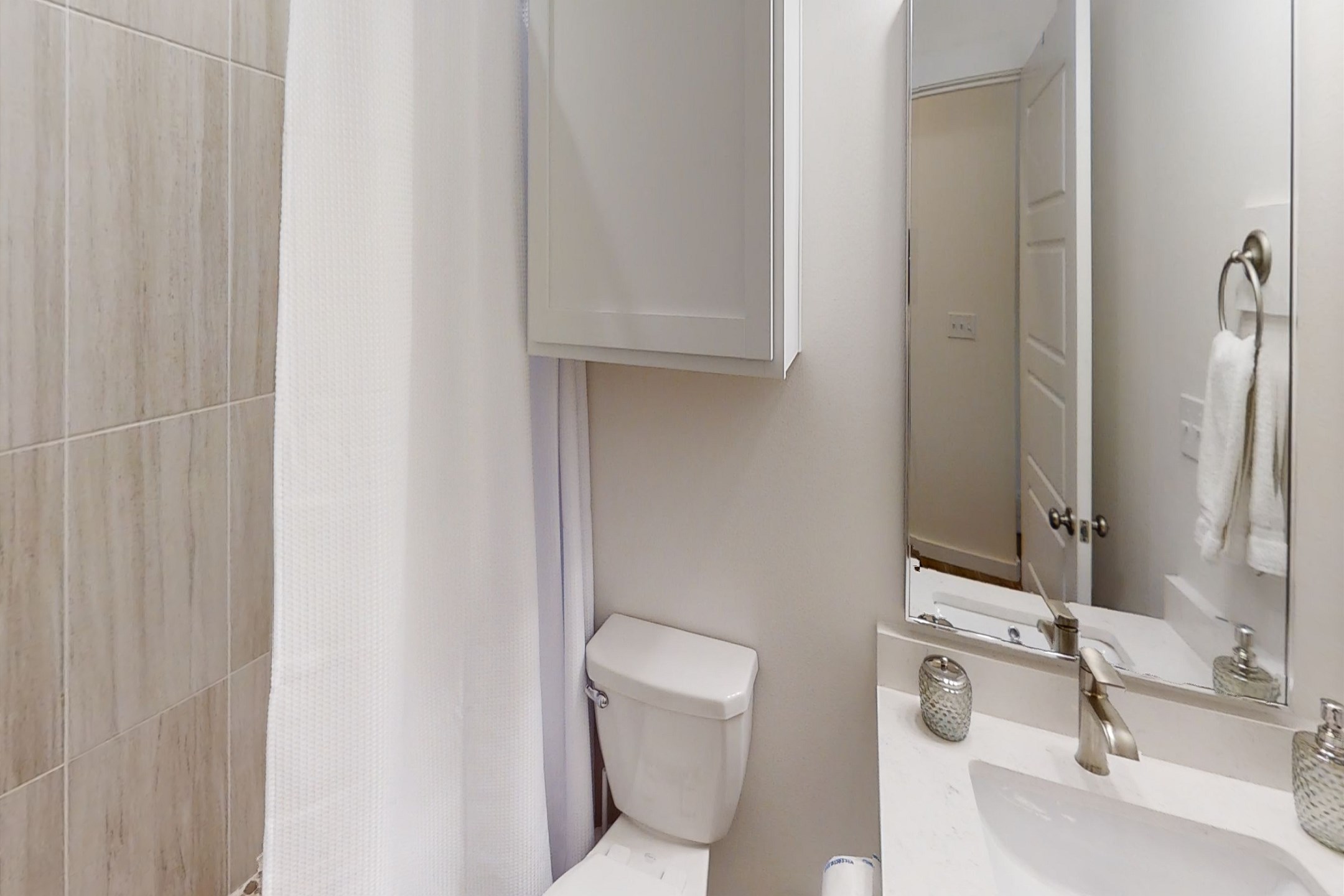 Master bathroom on the second floor with sink and walk in shower 