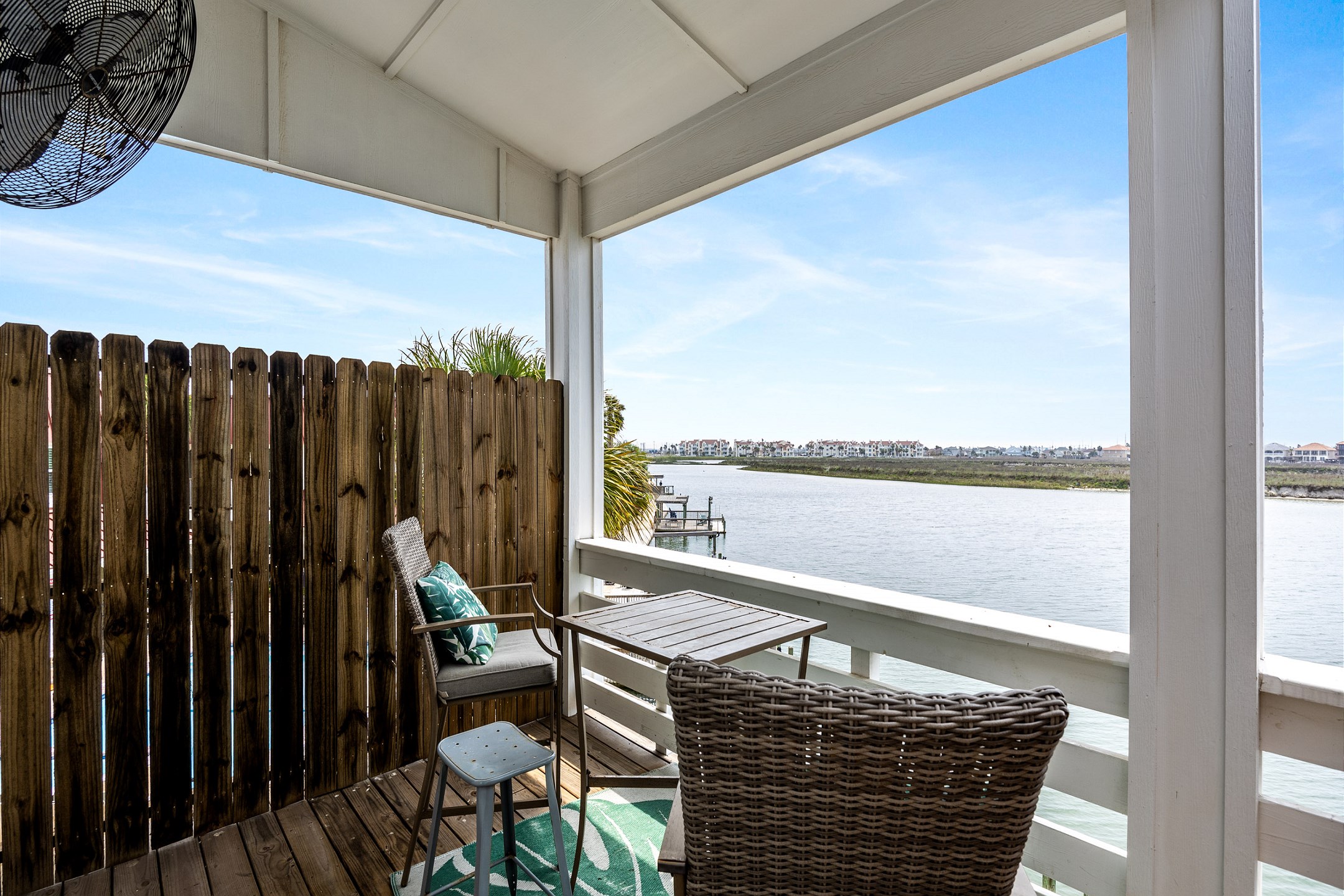 Enjoy beautiful water views from the master bedroom''s private balcony 