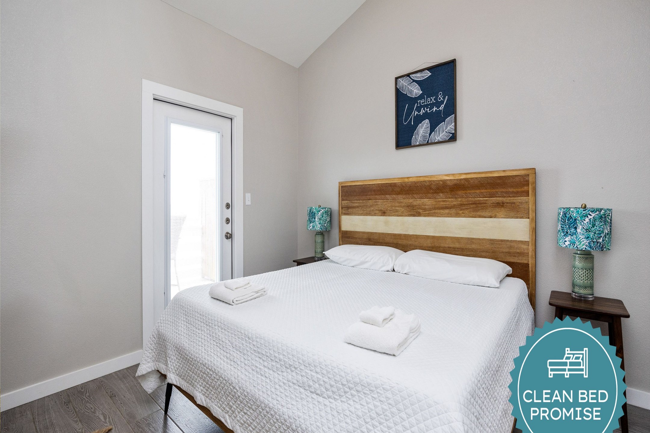 Sleep better at Padre Escapes with our exclusive Clean Bed Promise, providing fresh linens, comforters, and towels washed at high temperatures exceeding CDC recommendations, setting us apart for a truly restful vacation