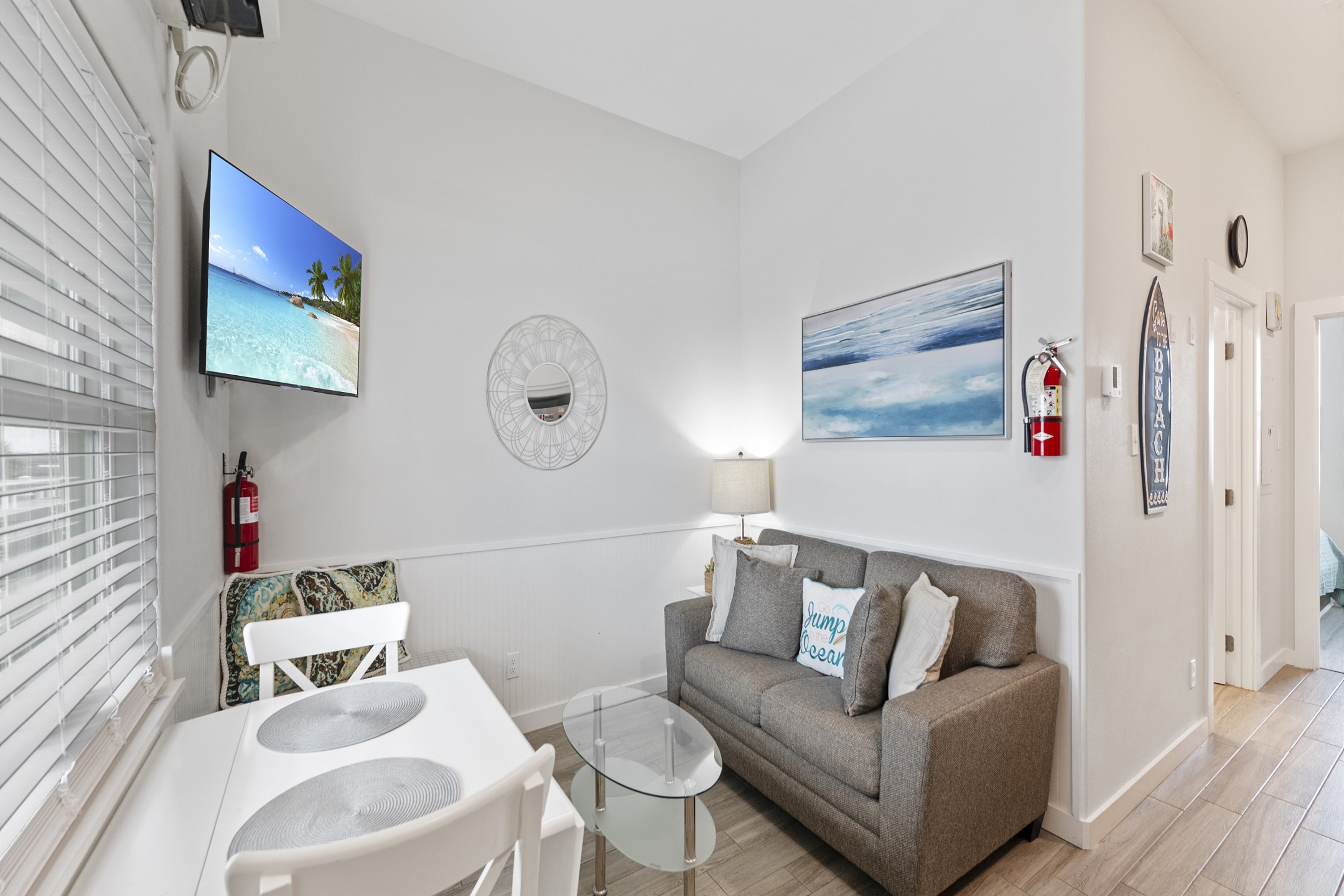 Beautiful living area with twin sleeper sofa and flat screen TV