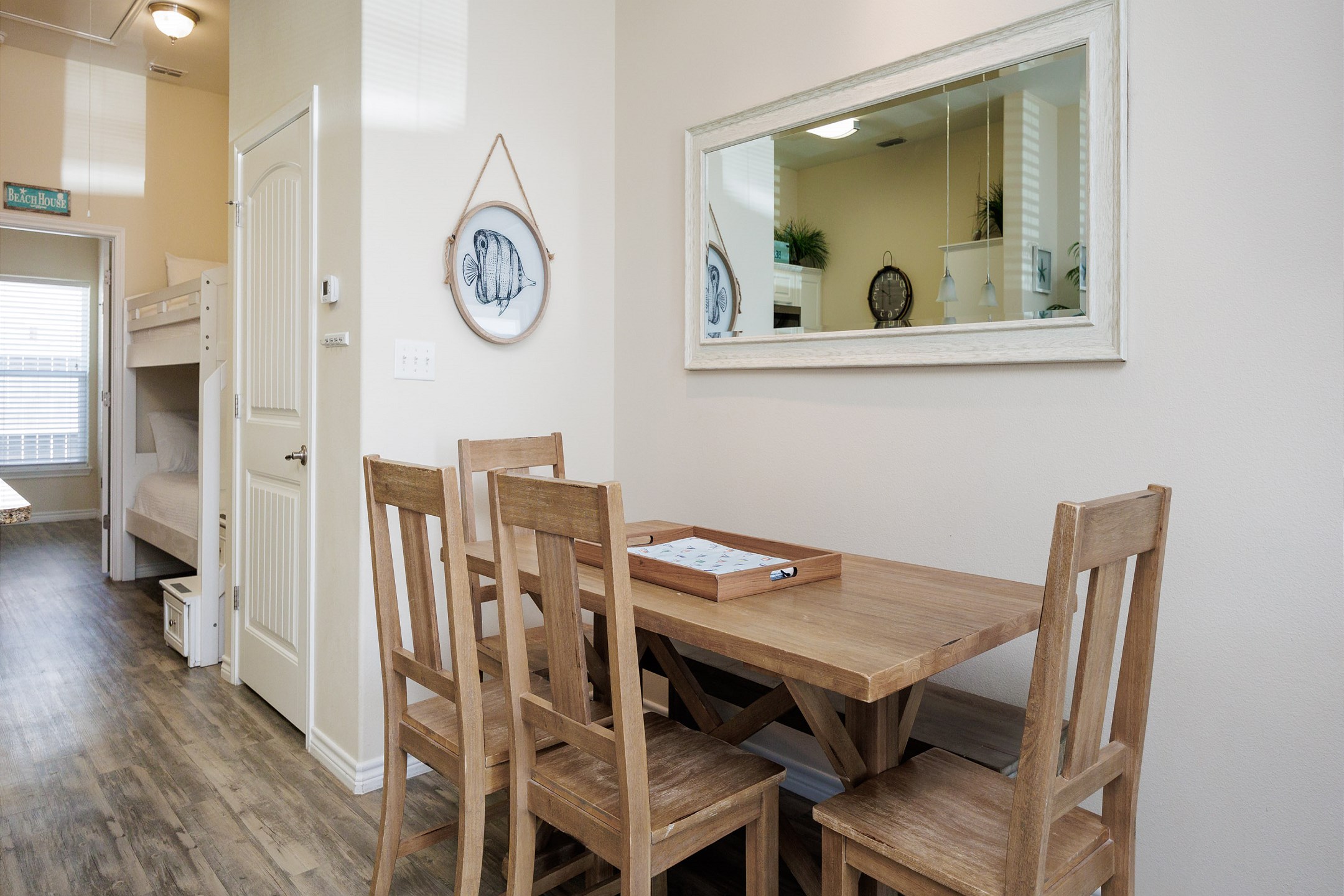 Dining table just off the kitchen and living areas