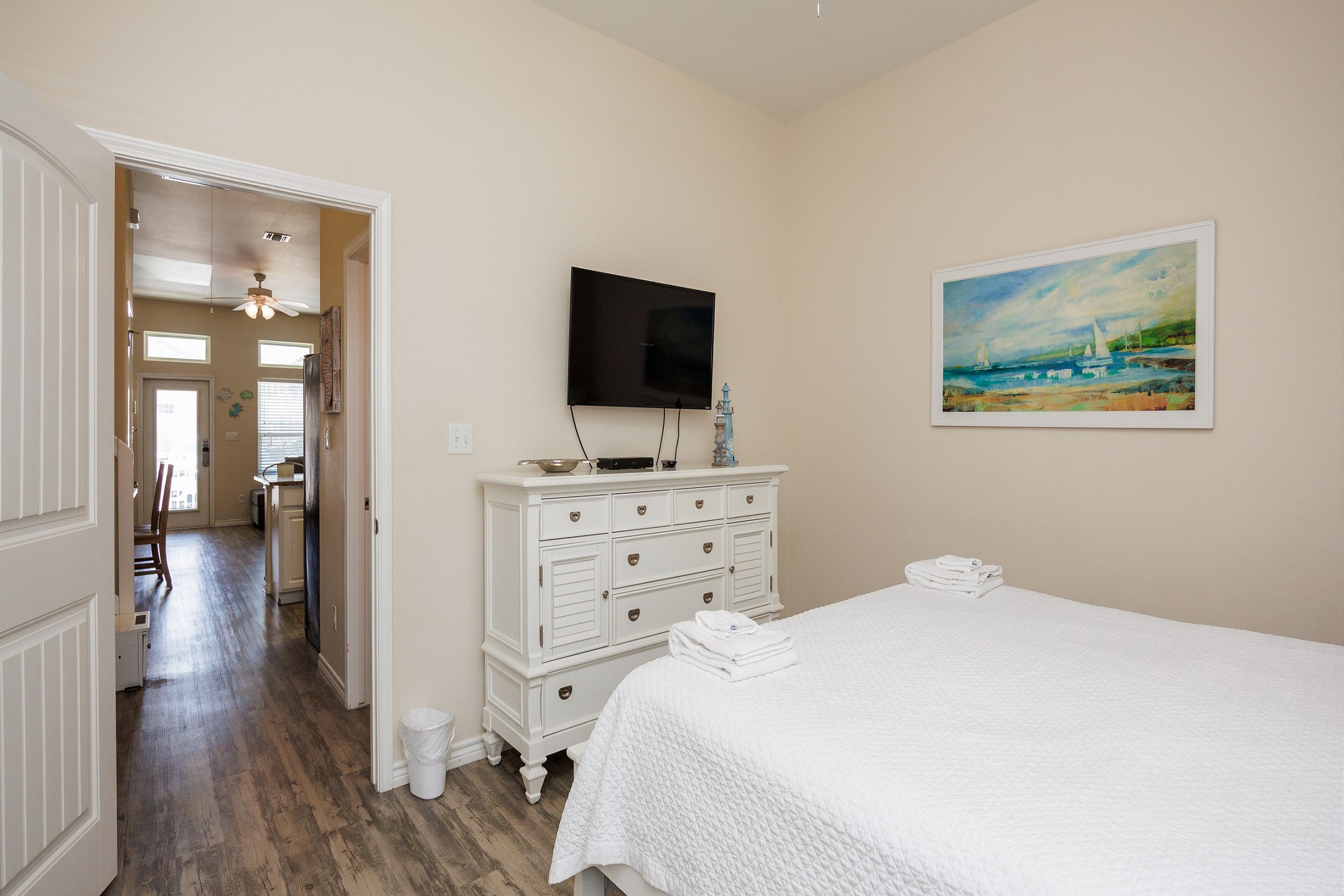 Cozy up on this king-size bed