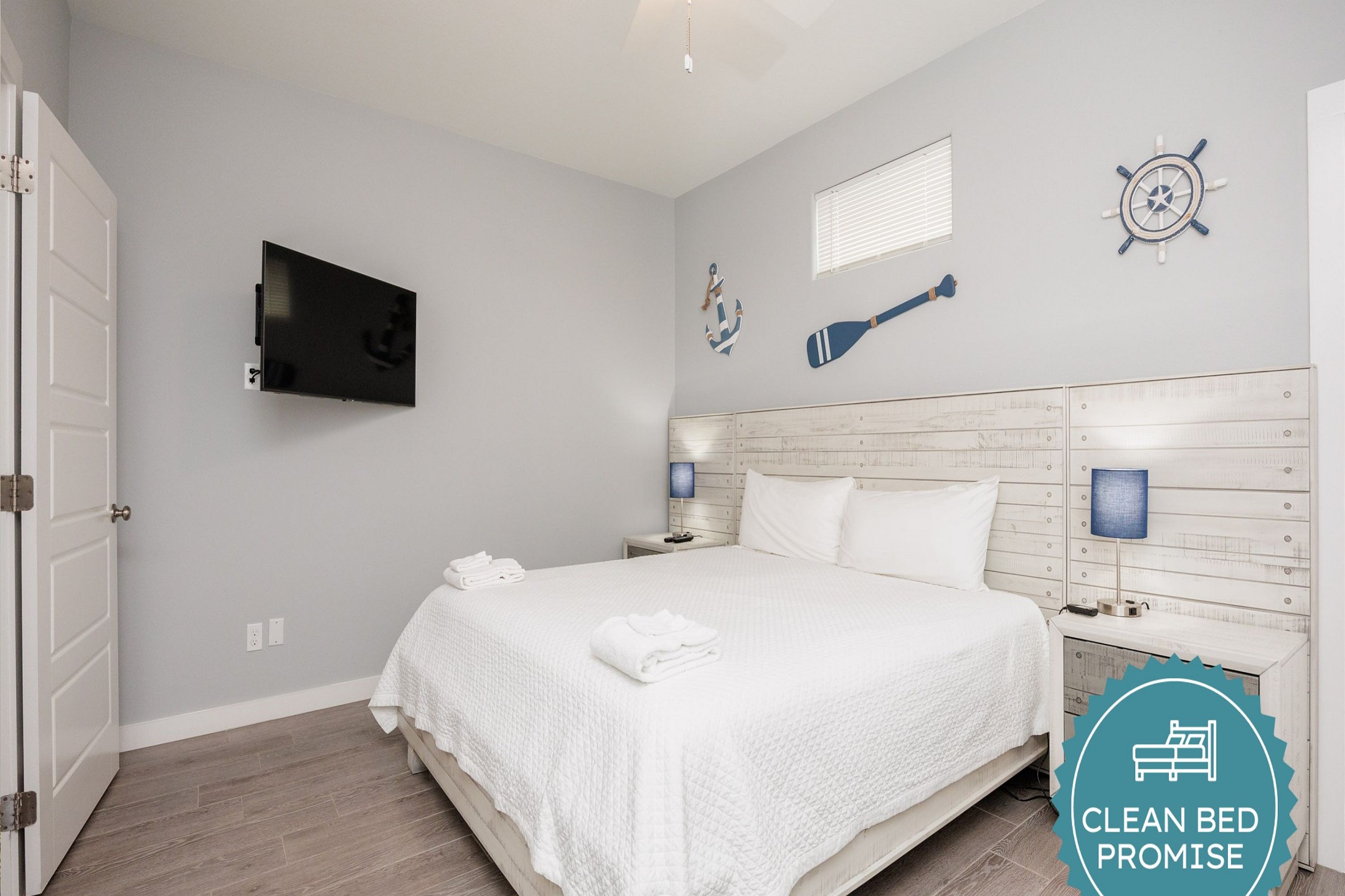 Sleep better at Padre Escapes with our exclusive Clean Bed Promise; providing fresh linens, comforters, and towels washed at high temperatures exceeding CDC recommendations, setting us apart for a truly restful vacation