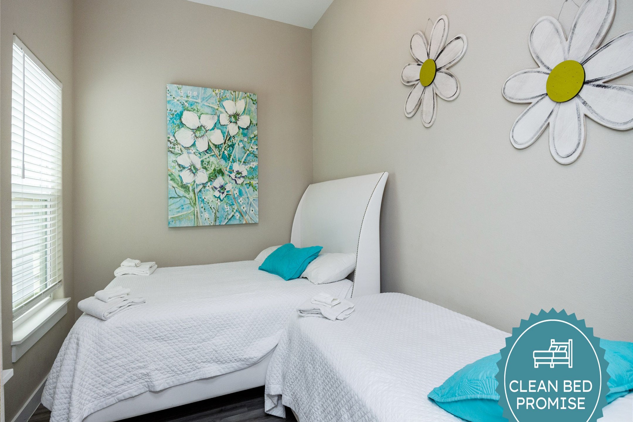 Sleep better at Padre Escapes with our exclusive Clean Bed Promise; providing fresh linens, comforters, and towels washed at high temperatures exceeding CDC recommendations, setting us apart for a truly restful vacation