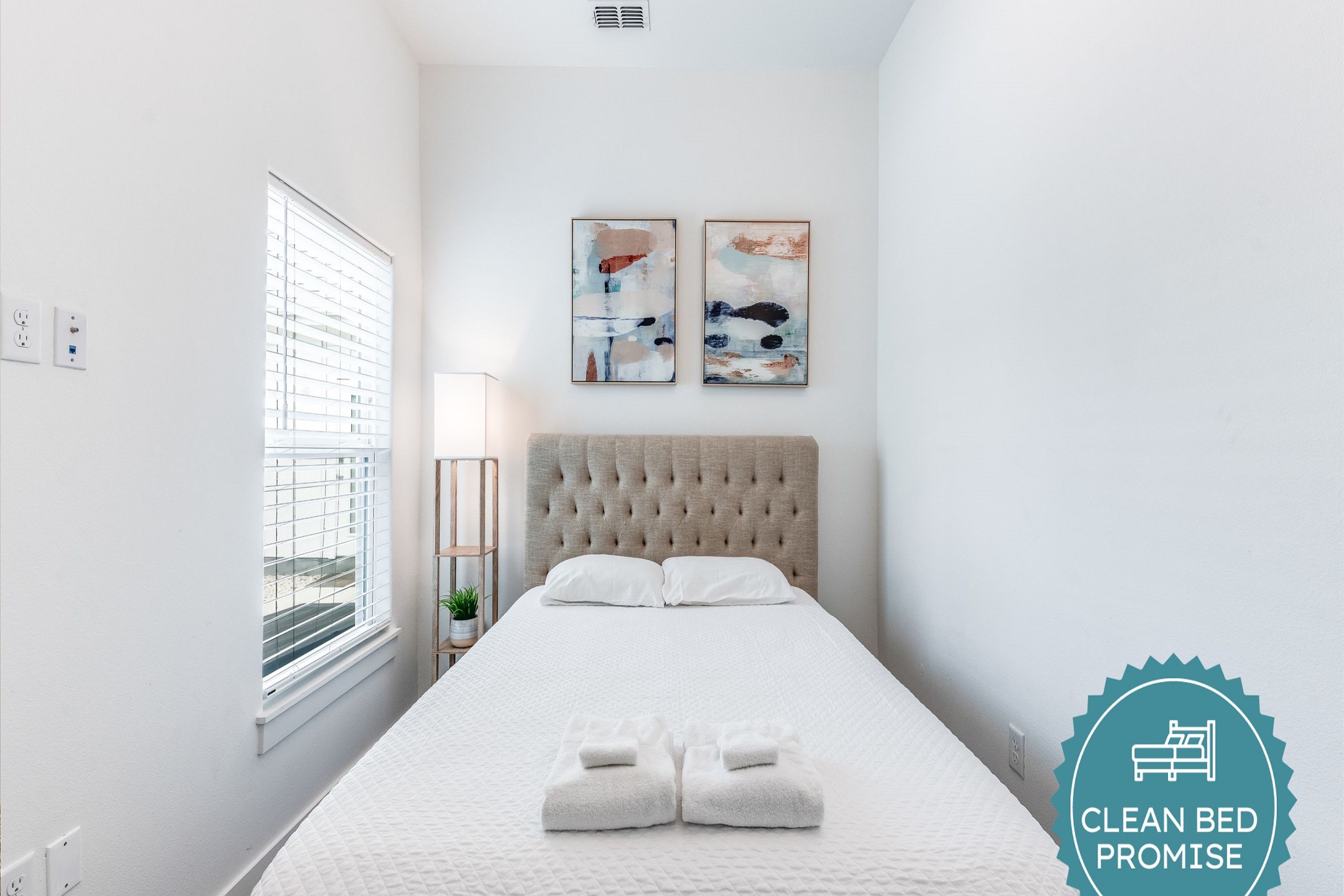 Sleep better at Padre Escapes with our exclusive Clean Bed Promise; providing fresh linens, comforters, and towels washed at high temperatures exceeding CDC recommendations, setting us apart for a truly restful vacation   