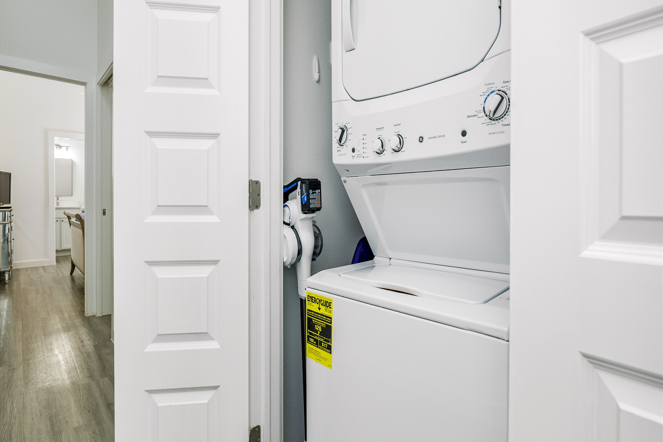 Washer and dryer in hallway for your convenience 