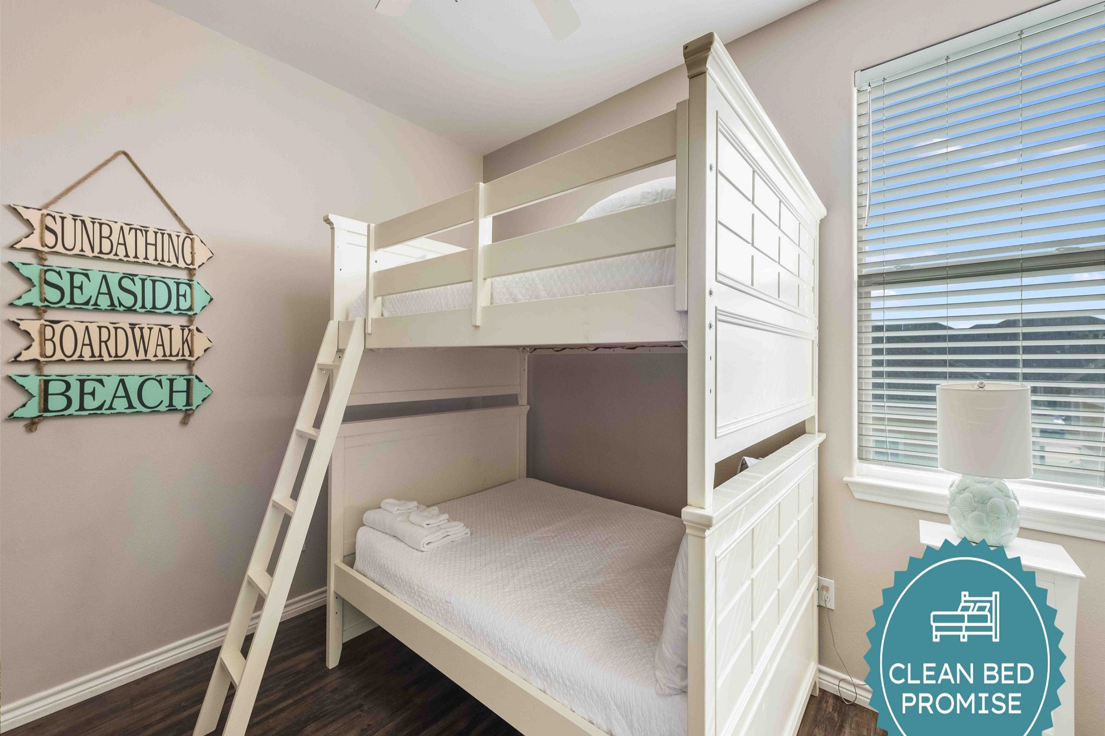 Sleep better at Padre Escapes with our exclusive Clean Bed Promise; providing fresh linens, comforters, and towels washed at high temperatures exceeding CDC recommendations, setting us apart for a truly restful vacation