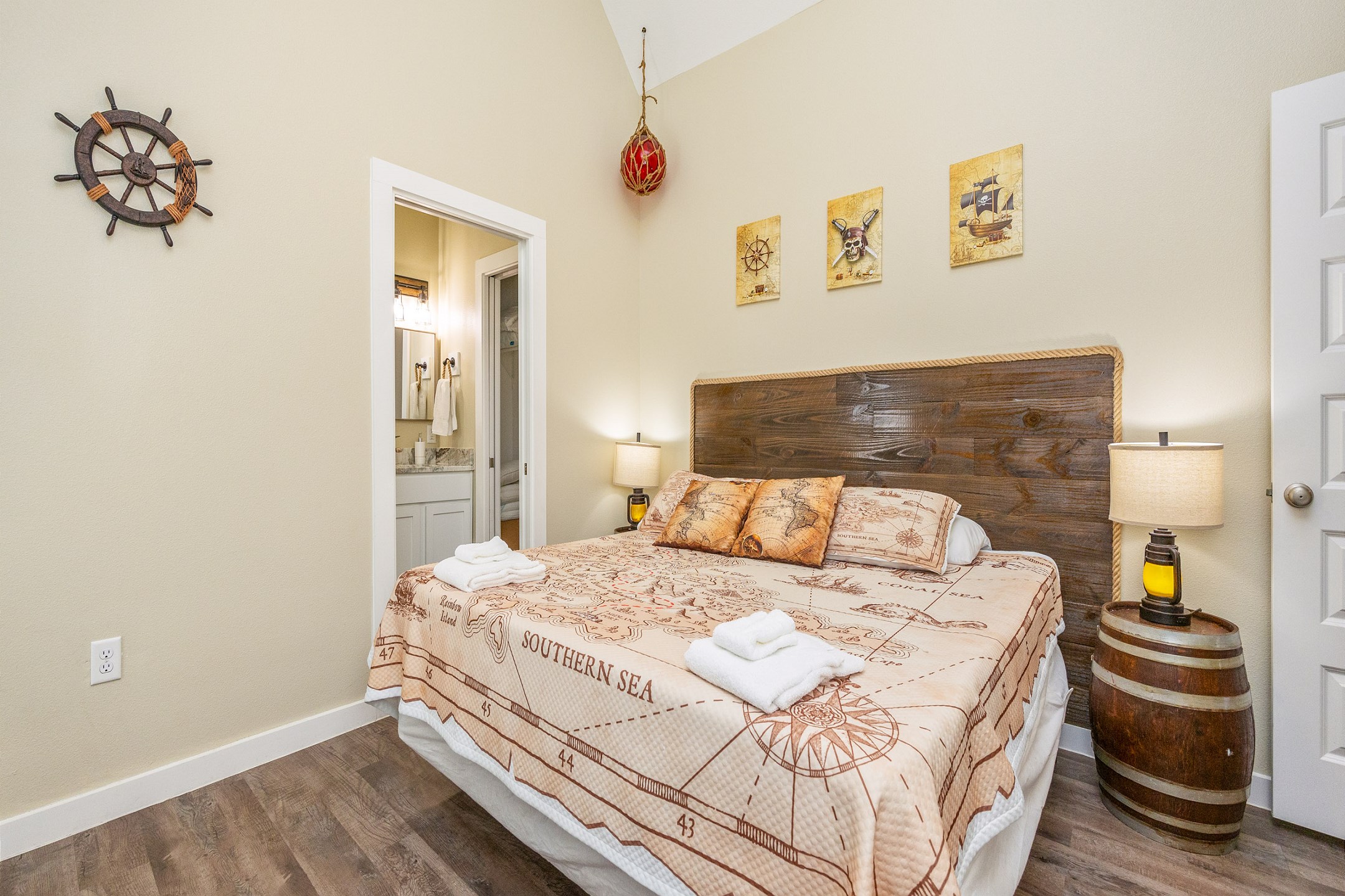 Master bedroom with king size bed, ensuite bathroom and flat screen TV