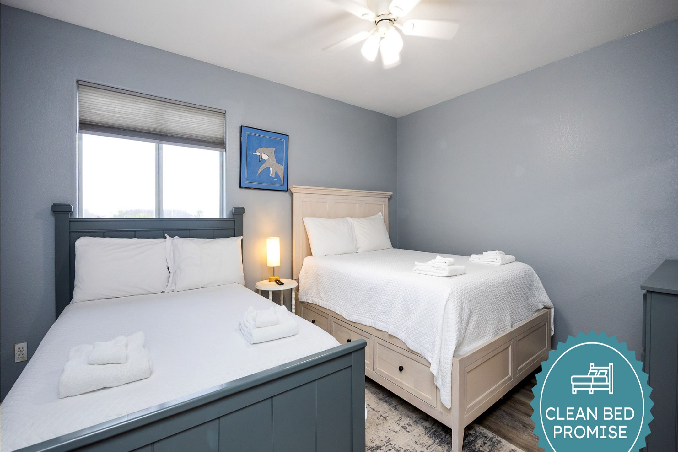 Sleep better at Padre Escapes with our exclusive Clean Bed Promise, providing fresh linens, comforters, and towels washed at high temperatures exceeding CDC recommendations, setting us apart for a truly restful vacation   