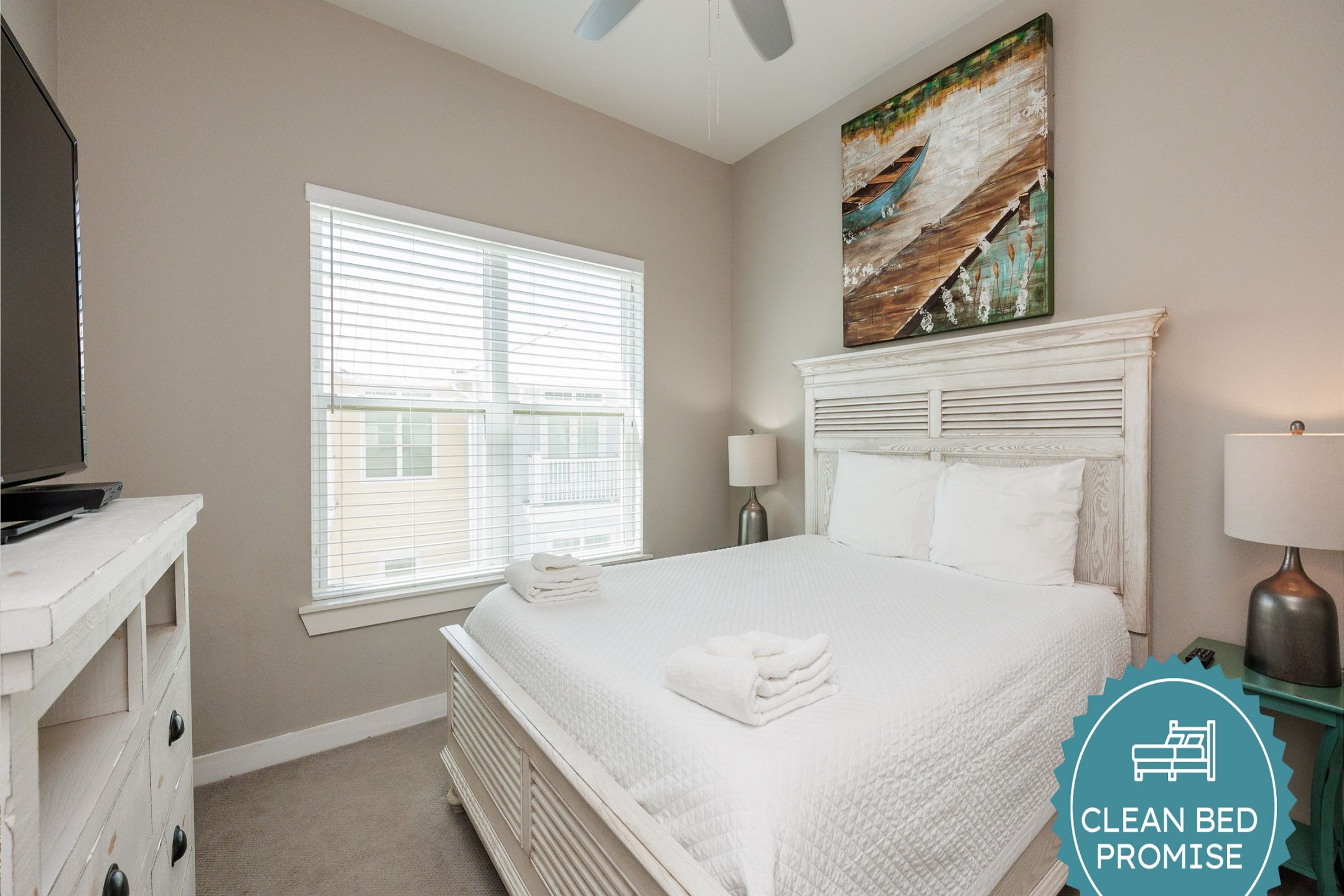 Sleep better at Padre Escapes with our exclusive Clean Bed Promise; providing fresh linens, comforters, and towels washed at high temperatures exceeding CDC recommendations, setting us apart for a truly restful vacation