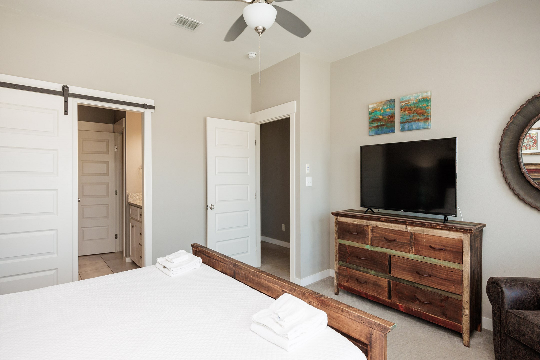 Third floor master bedroom with king size bed with TV