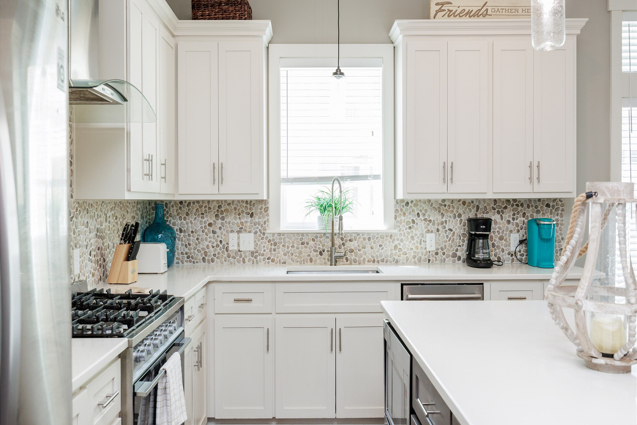 Fully stocked kitchen with coffee makers on the second floor